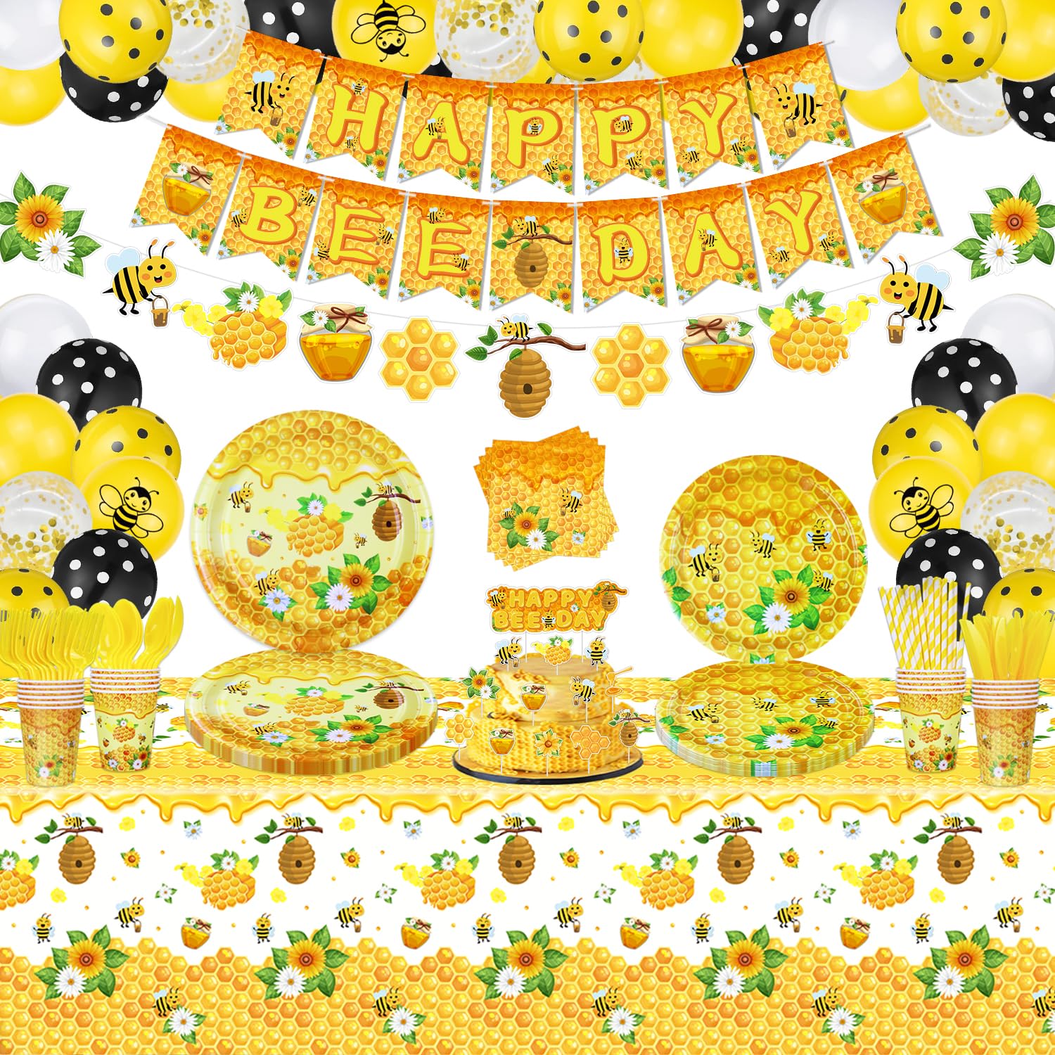 226 Pack Bee Party Decorations Happy Bee Day Plate Set Gender Reveal Party Supplies Baby Shower Tableware Set Honey Birthday Decor