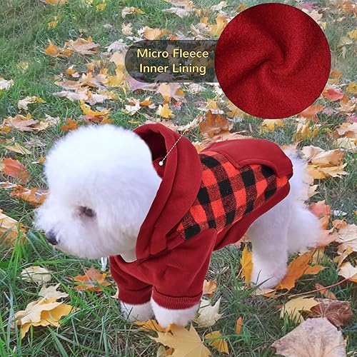 Miniatura 5 de LyssKMK Sudadera de invierno con capucha para perros y mascotas, color rojo, azul marino, a cuadros, con bonito bolsillo, cálido suéter para perros