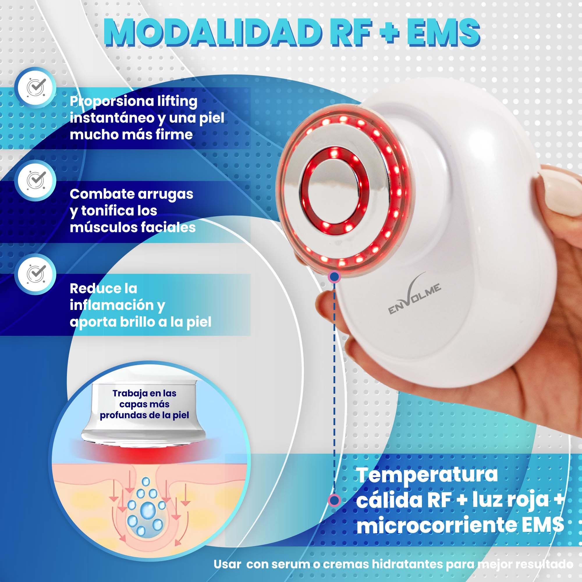 ENVOLME - Skin Radiofrequenza Viso - Massaggiatore per Viso - Massaggiatore Viso Lifting - Collagene viso - Ultrasuoni Viso - Beauty Tool - Luce Rossa -