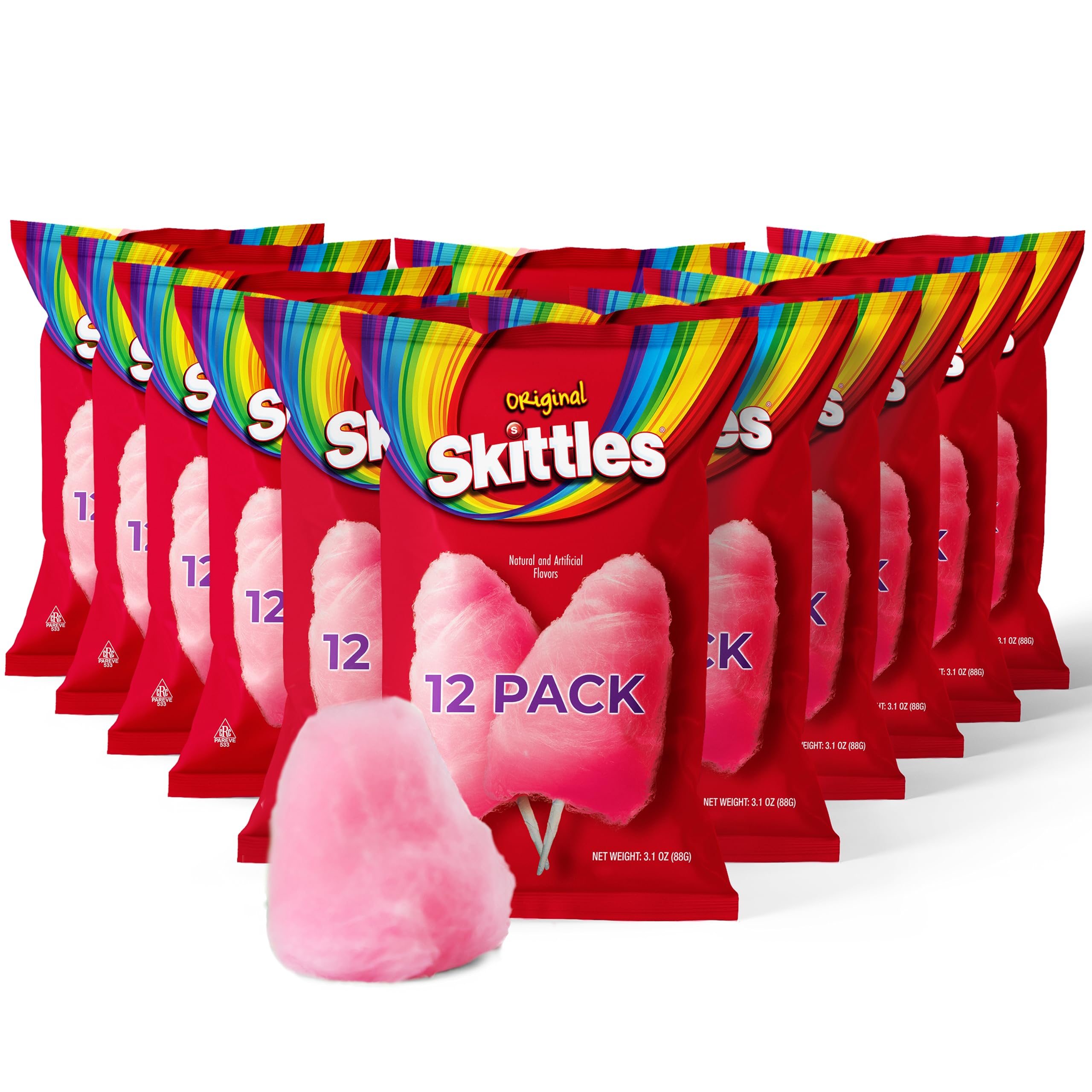 Candylandia Cotton Candy Bulk - Skittles Flavor Carnival Cotton Candy - Cotton Candy Party Favors for Birthdays, Party Themes, & More - Flavored Cotton Candy Bag - 12 Bags