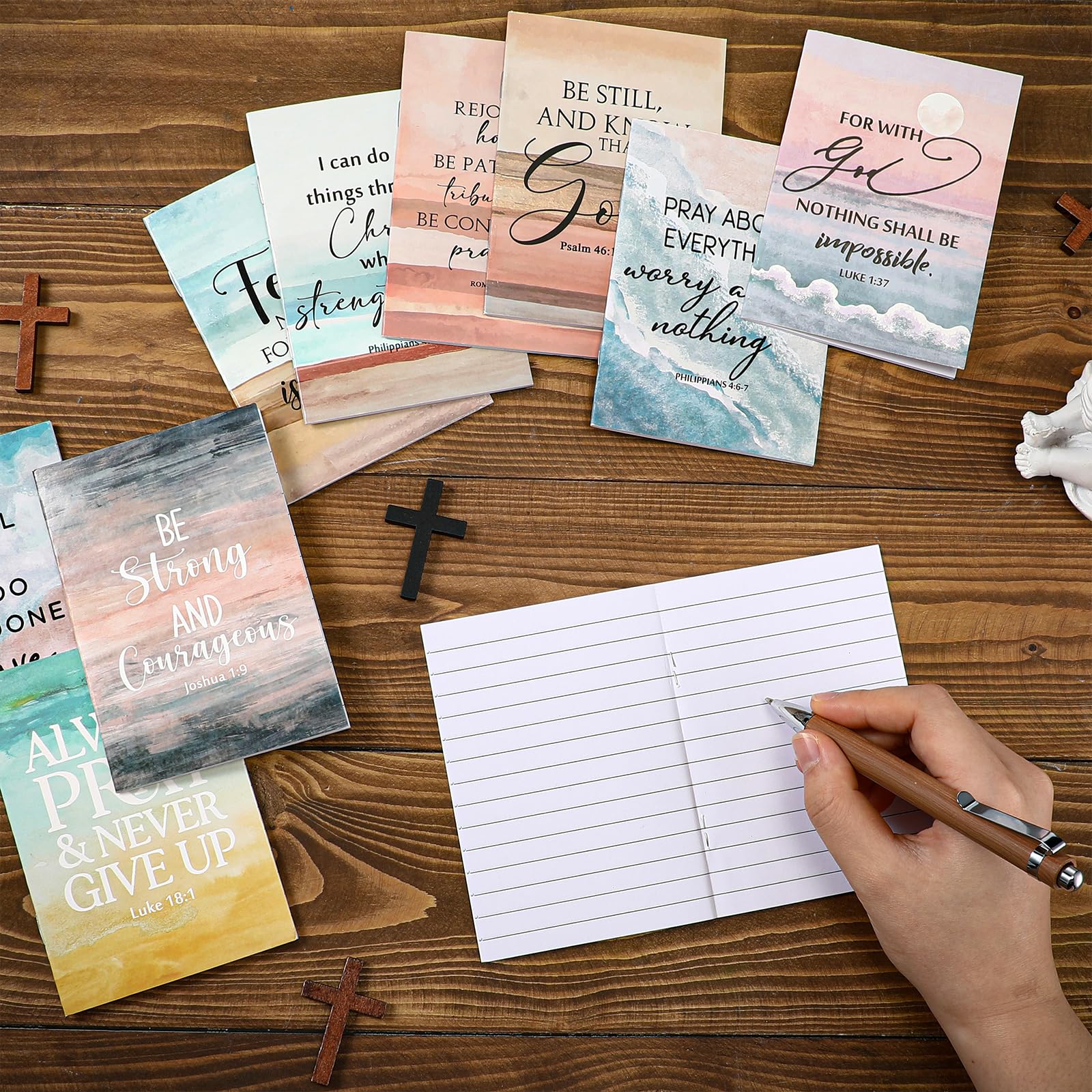 Kosiz 50 mini cuadernos inspiradores cristianos pequeños con versículos bíblicos, escritura religiosa, mini diario de bolsillo, papelería de campamento para estudiantes, escuela dominical, regreso a