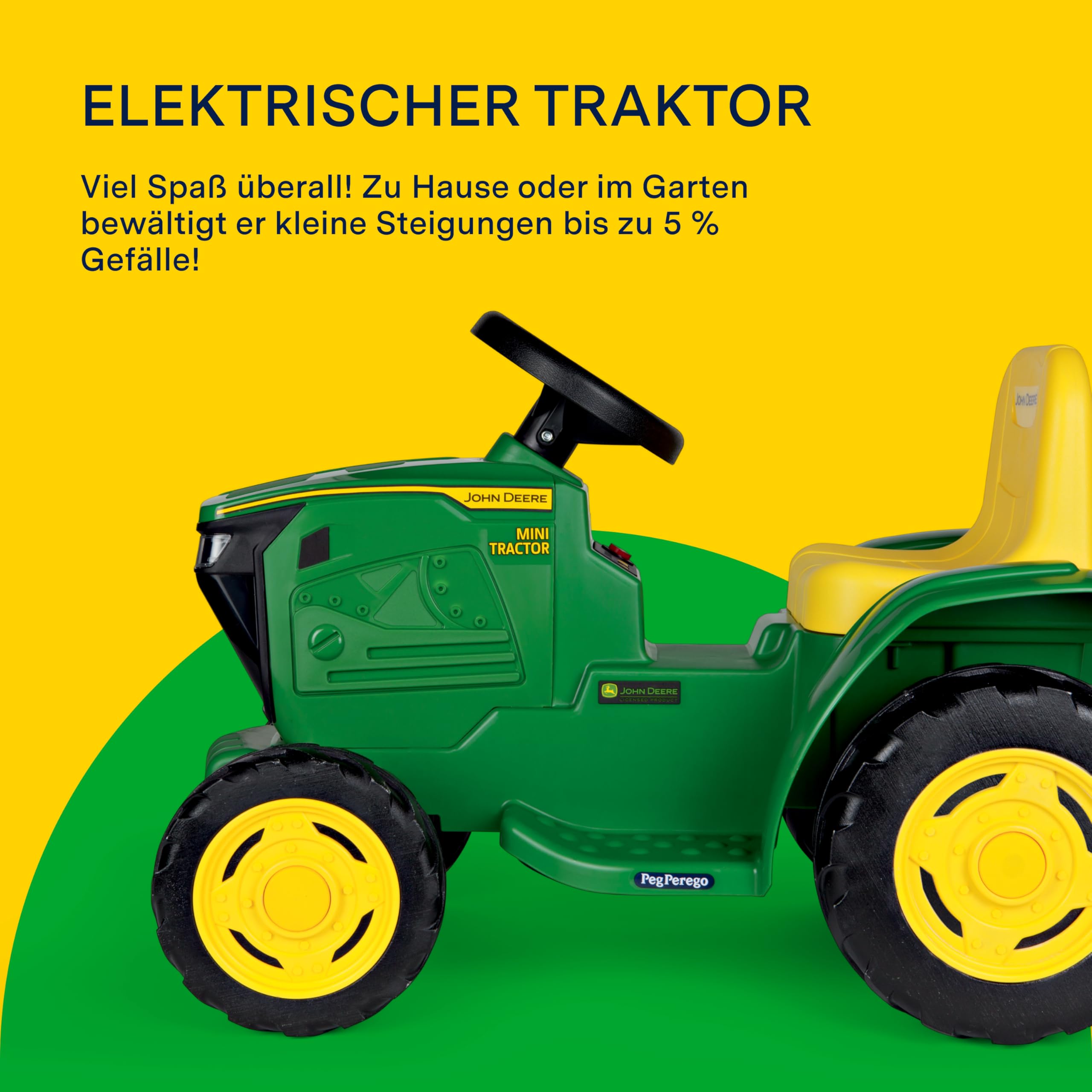 Peg Perego John Deere Mini Traktor – Elektrischer Kindertraktor 6V ab 1 Jahr mit wiederaufladbarer Batterie, LED-Lichter, Hupe, Geräusche und Melodien