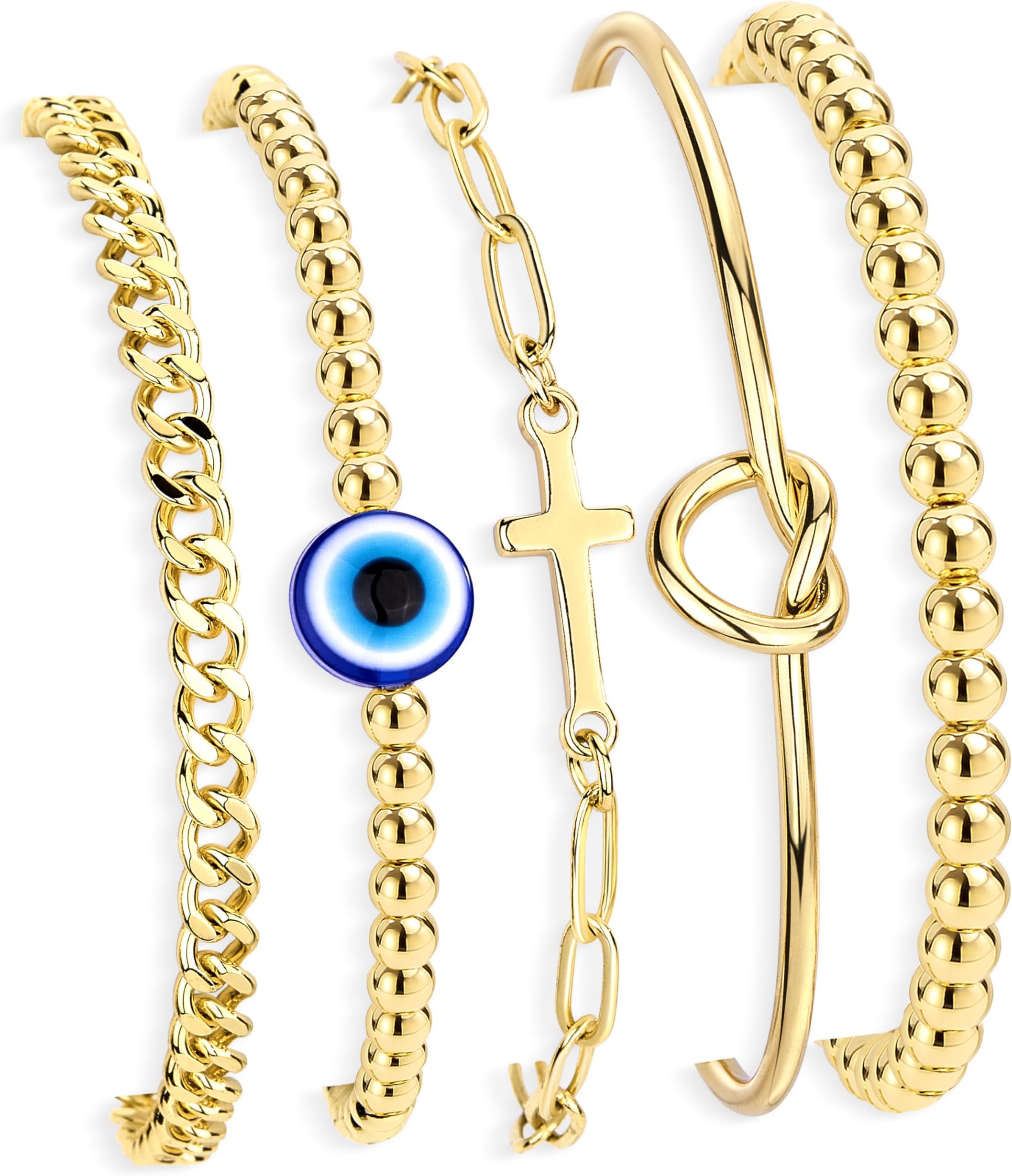 Gold Bracelets Set for Women Stack, Chunky Thick Bracelets Stack for Women Trendy, Simple Dainty Thin Gold Plated Cuff Stackable Bracelets With Beaded Cuban Paperclip Snake Rope Bangle Hand Chain Jewelry