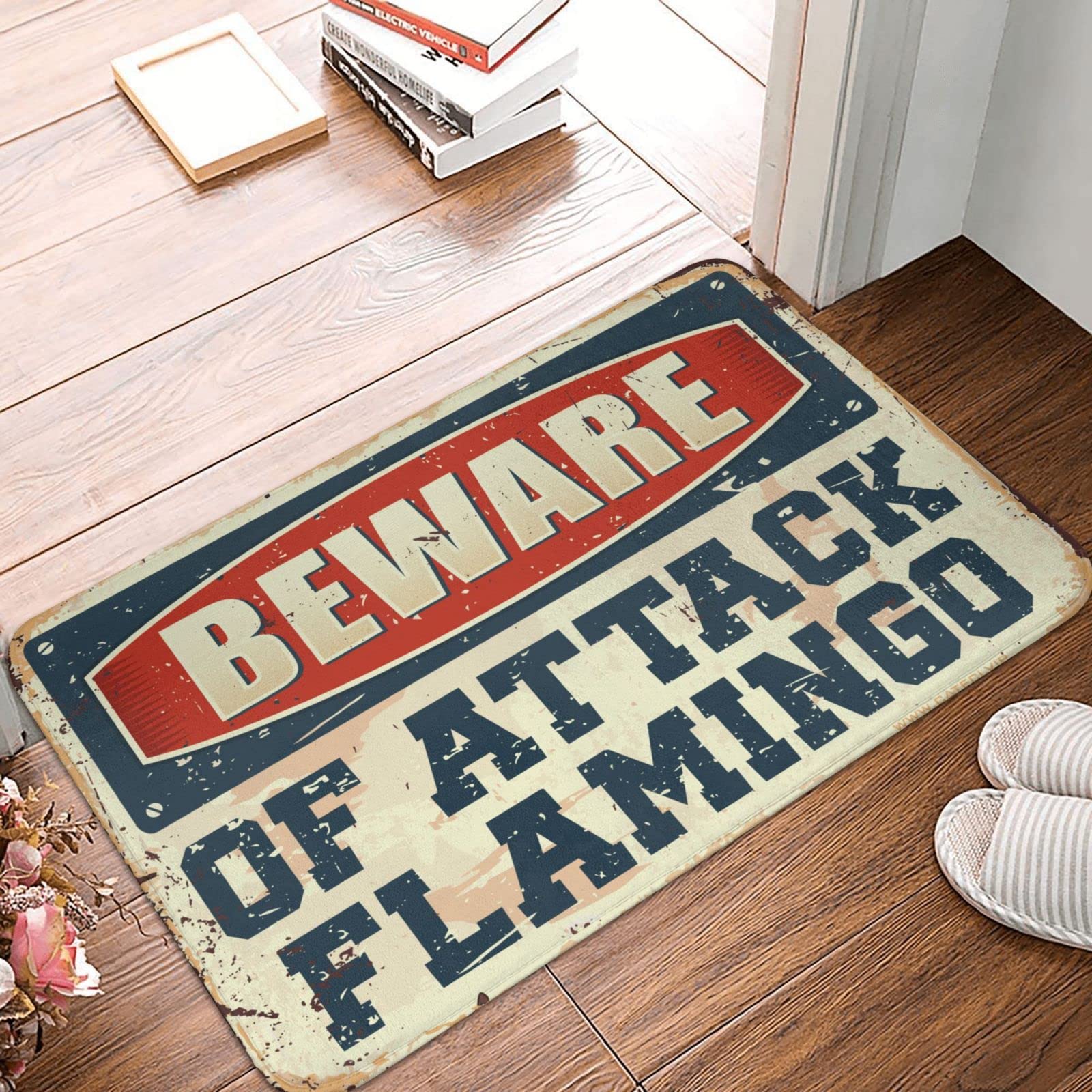 Tapis à carreaux pour porche extérieur 65x90 cm avec flamant rose