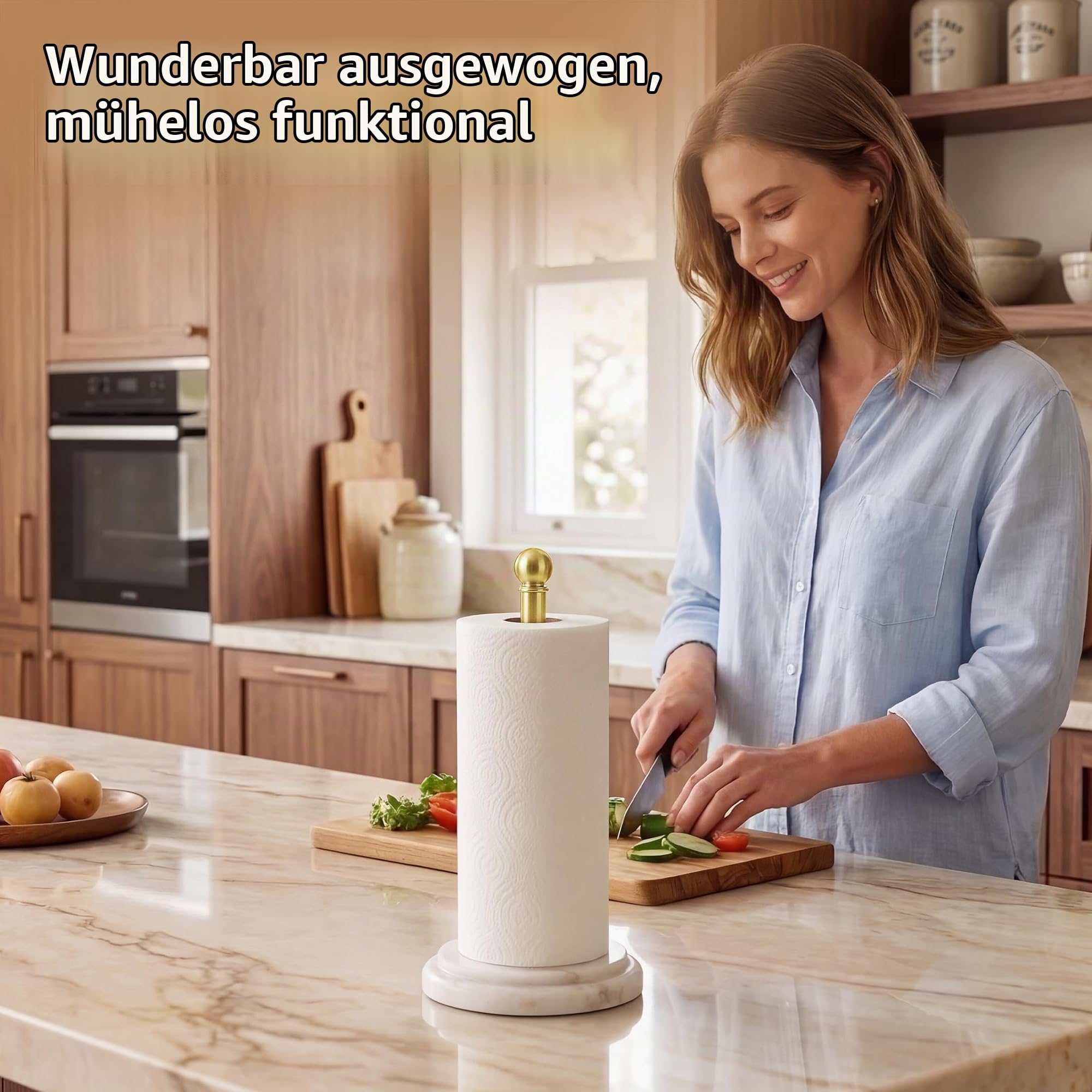 KES Küchenrollenhalter Marmor Stehend, Küchenrollenhalter Stehend Arbeitsplatte, Küchenrolle Halter Küchenpapierhalter aus 18/8 Edelstahl, Rostfrei, Gebürstetes Gold, KPH208-BZ