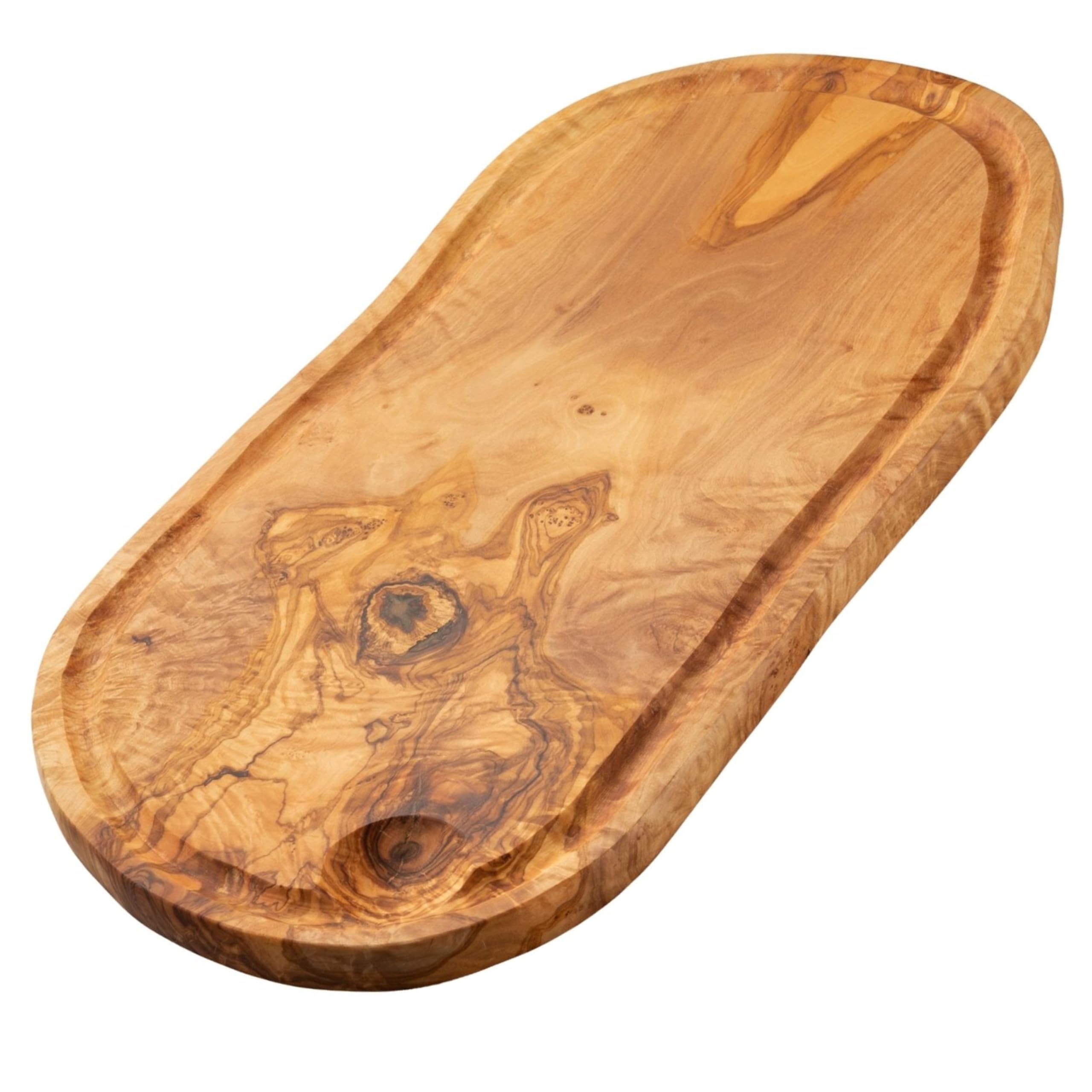 Erreke Tabla de Madera de Olivo Natural con Ranura, 43 x 21 cm, Uso Diario | Tabla Madera Cocina. Reversible con Canal para Jugos. Servir y Picar Carne Quesos. Estilo Mediterráneo. Para Cocina y Mesa