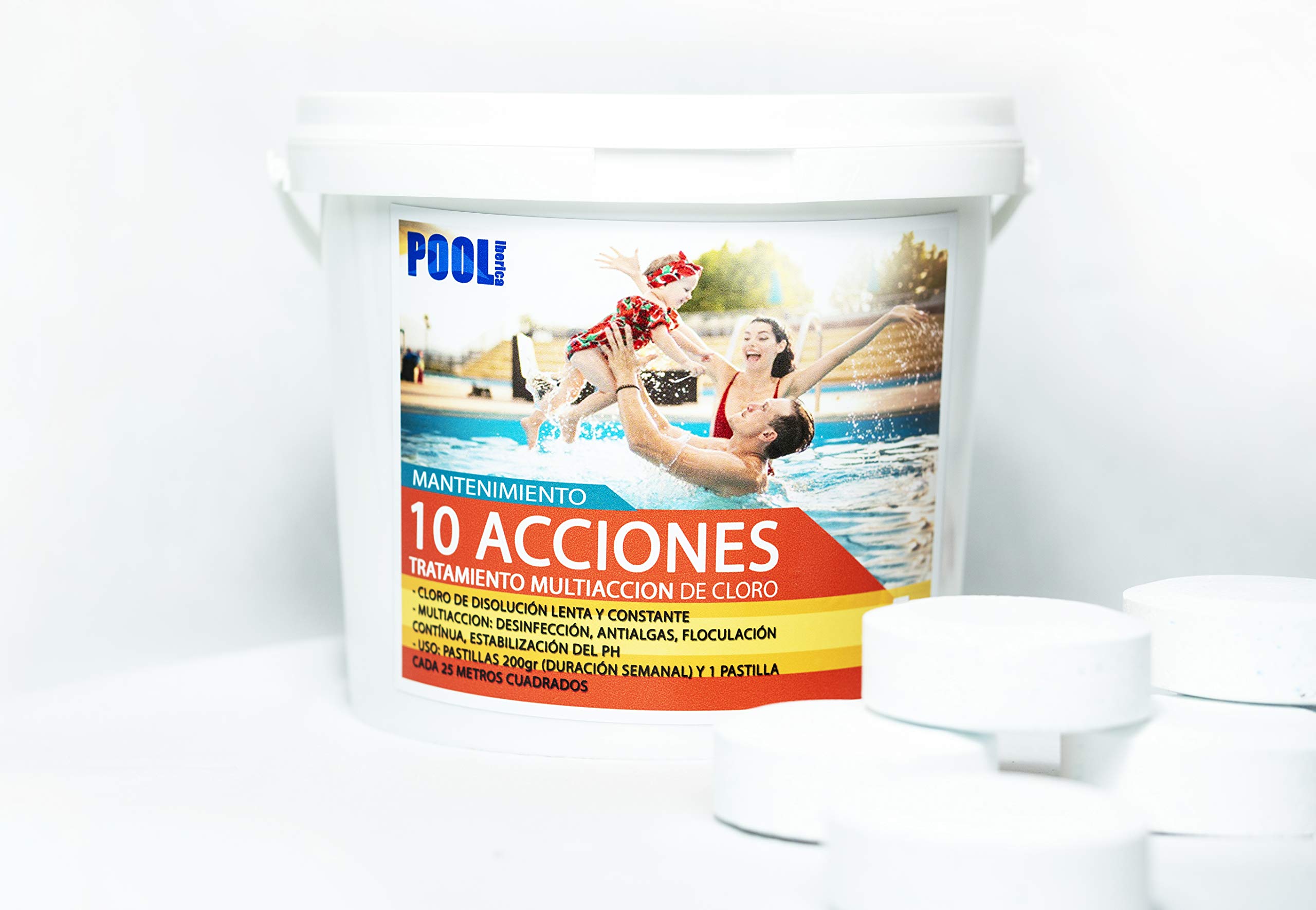 Cloro 10 acciones | Mantenimiento de Piscina | Tratamiento Multiacción | Formato 5 kg | POOLiberica