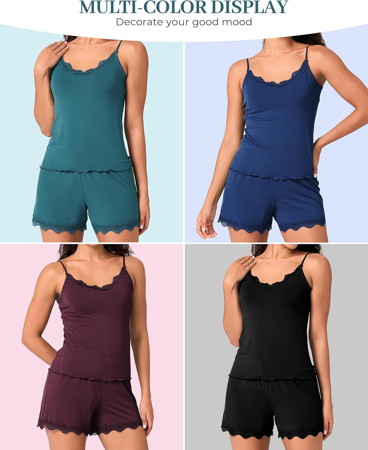 BAMBOO COOL Women's Pajama Sets Lace Trim PJ Set with Shorts Sexy Ruffles Sleepwear for Women - Image 6