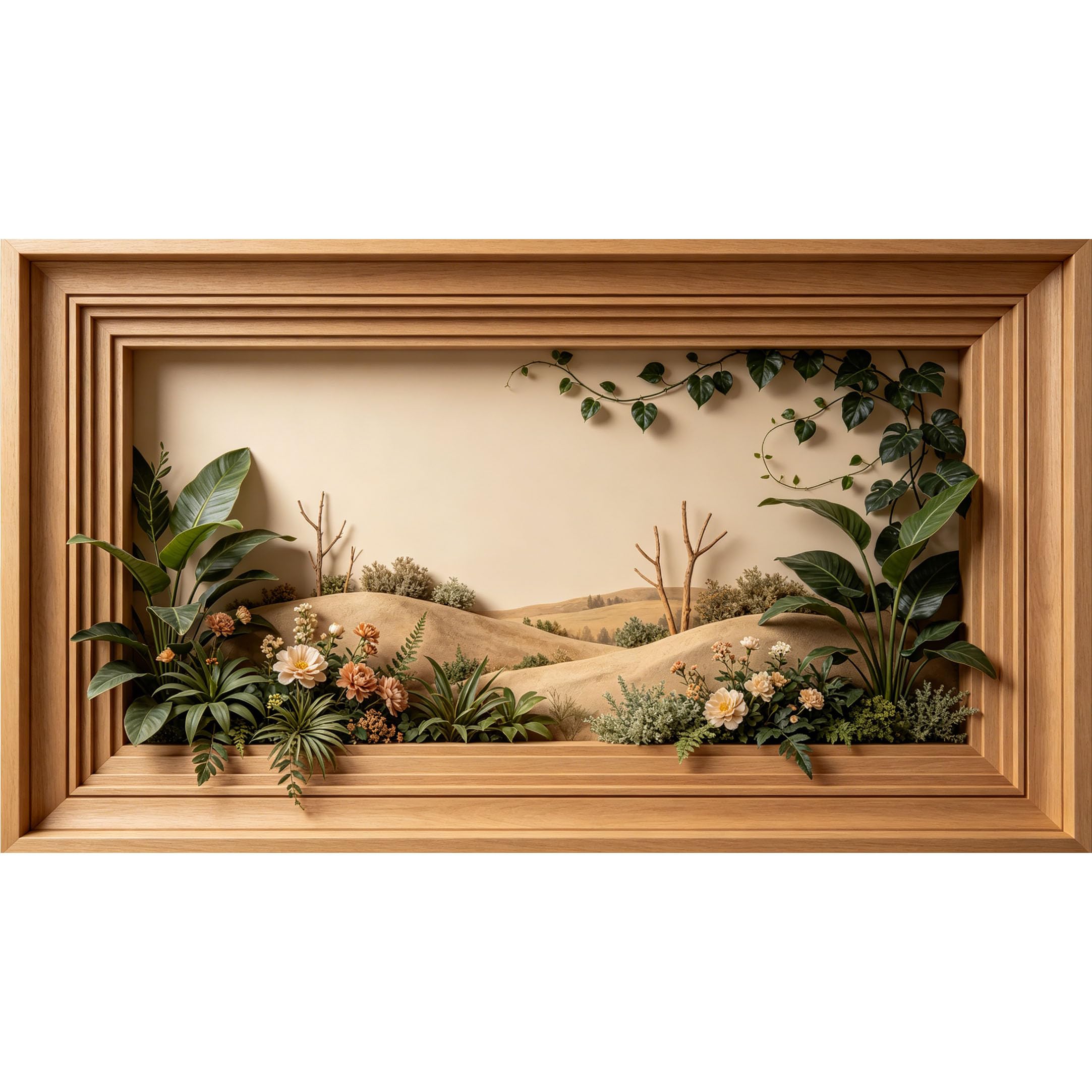 QZLITHOTIC 50×90cm3D Framed Wall Art， Botanical Desert Landscape Mural， Water?Activated Peel & Stick Fabric Decor Wall Decal for Bedroom Living Room Minimalist Aesthetic