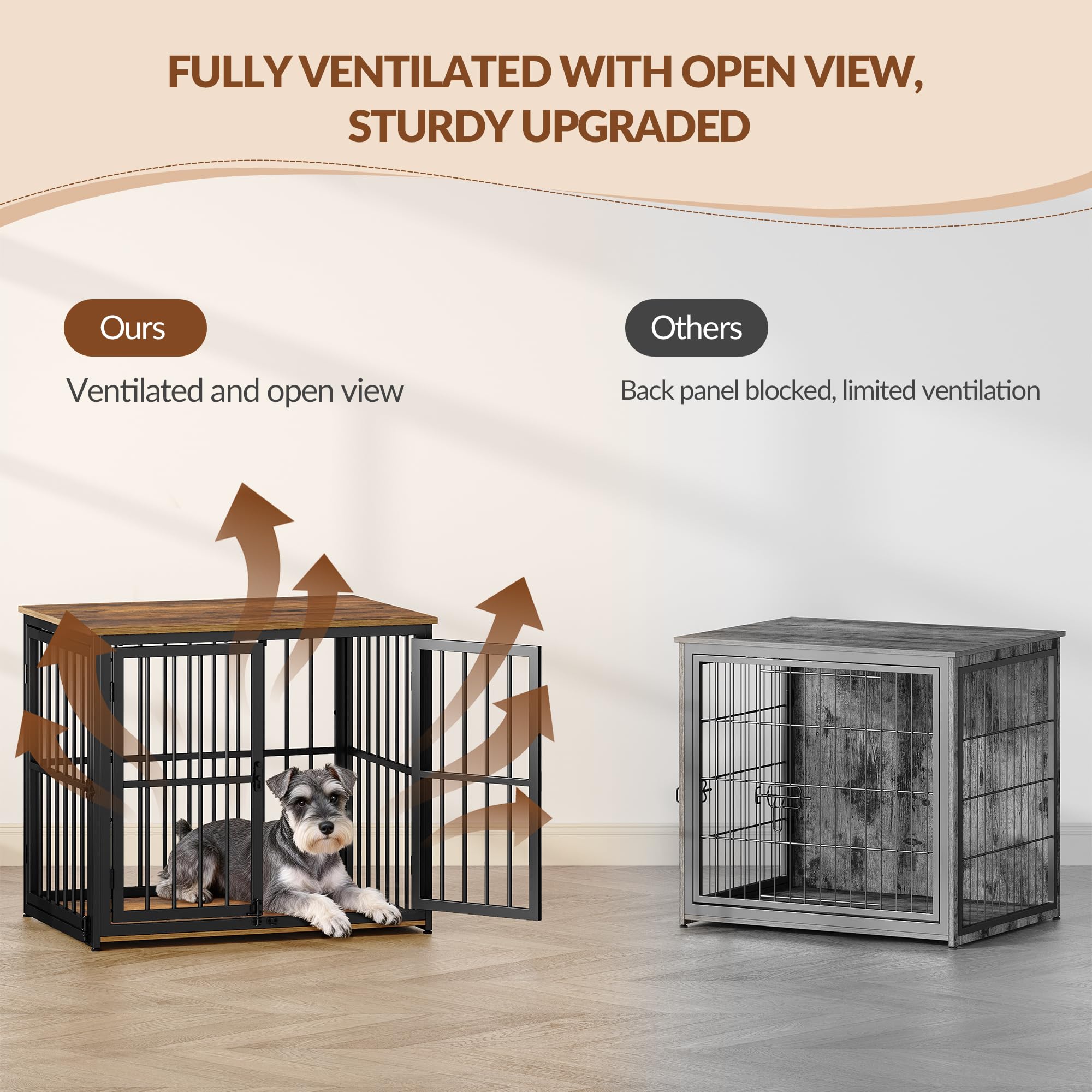 Jaula para Perros, 80cm Jaula Mueble para Perro con 3 Puertas, Casa Madera Perro, Mesa Auxiliar, Perros Pequeños y Medianos, Casa Interior Perros, 80 x 60 x 70 cm, Marrón Rústico y Negro