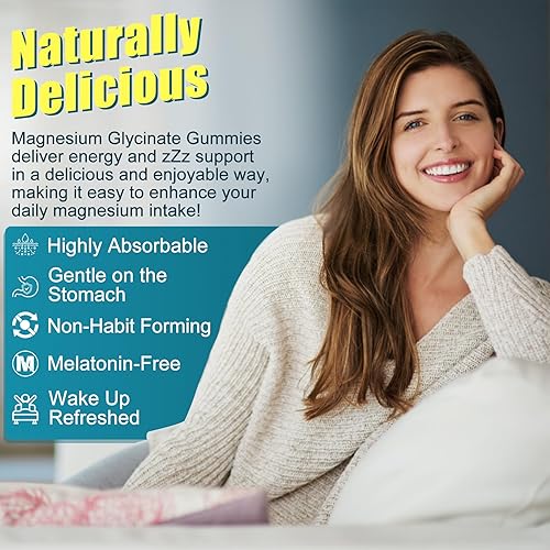 Miniatura 8 de Gomitas de glicinato de magnesio sin azúcar de 400 mg con Ashwagandha, B1, B3, Rhodiola Rosea y azafrán para apoyar el descanso, el estado de ánimo