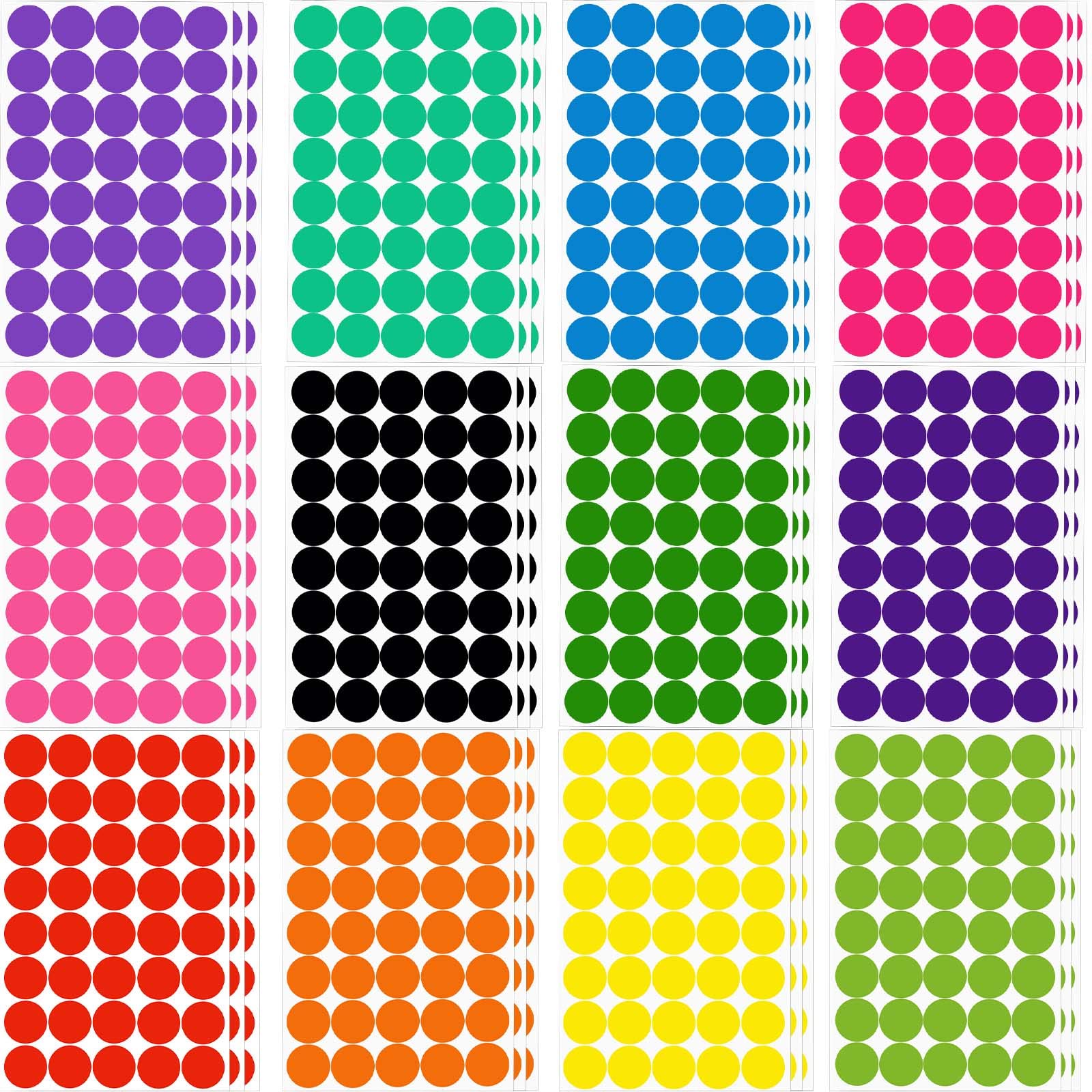 1440 PCS Colored Dot Stickers 3/4 Inch 12 Style Color Circle Stickers,Color Coding Labels Circle Dot Stickers for Toddlers Office,Classroom,Bright Student Color Stickers Dots(12 Color,36 Sheet)