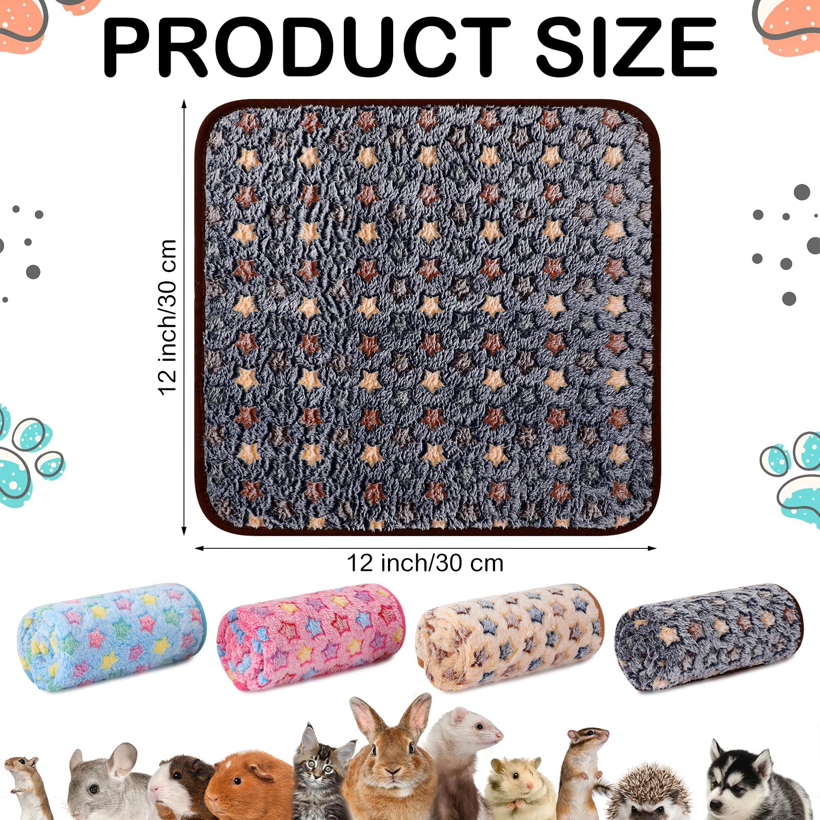 4 Pcs Waterproof Guinea Pig Blankets Washable Small Animal Fleece Bedding Absorbent Guinea Pig Cage Liners Reusable Pet Pee Pad Sleep Mat Pad Cover for Hamster Ferret (Small Star - Image 2