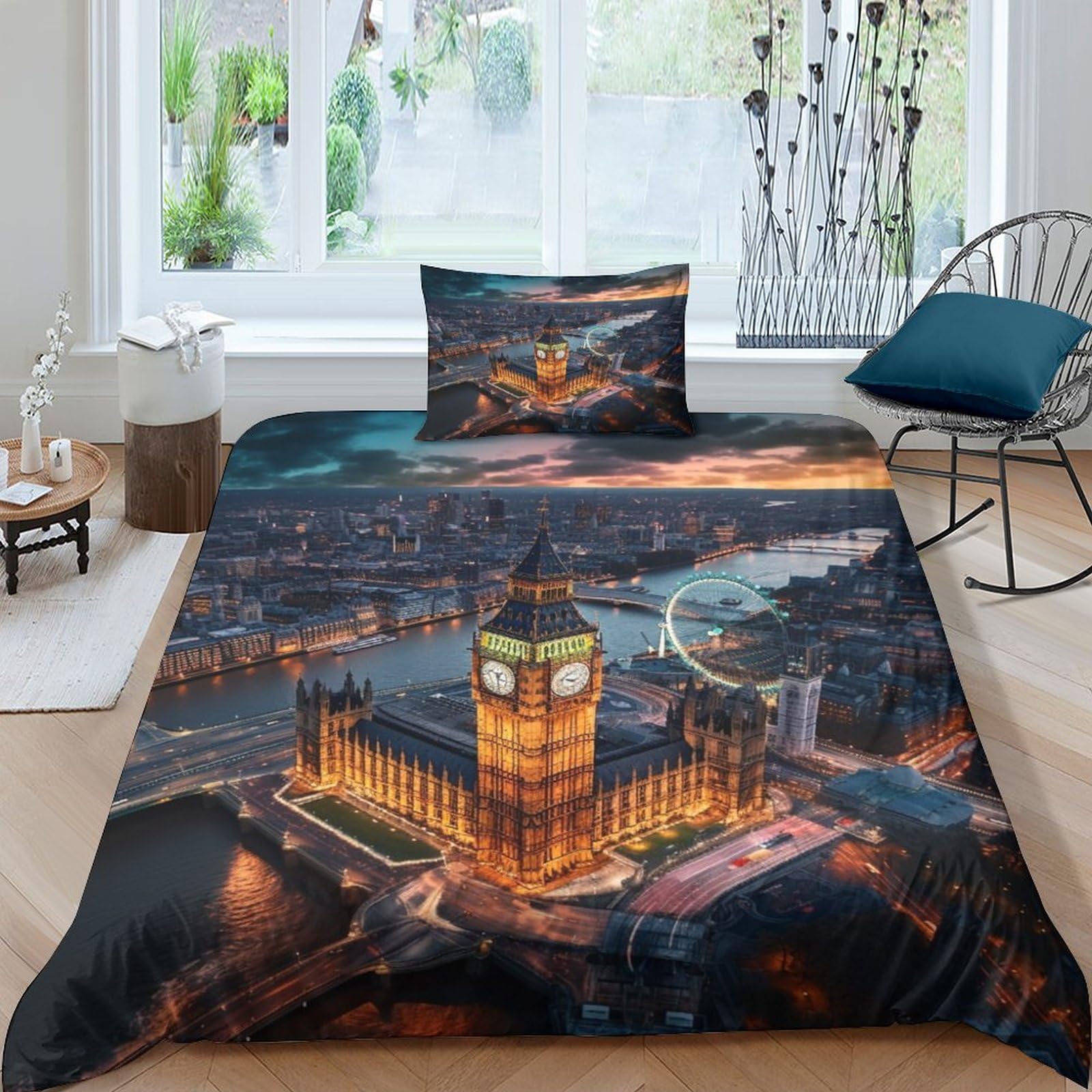 Bardys Boys Style-8 Big Ben Hot Choice For ，Girls Bedding Set With Zipper Closure 3D Printed Comforter Cover London Duvet Cover Set Soft Microfiber Quilt Cover With Pillowcaser Single（135X200cm）