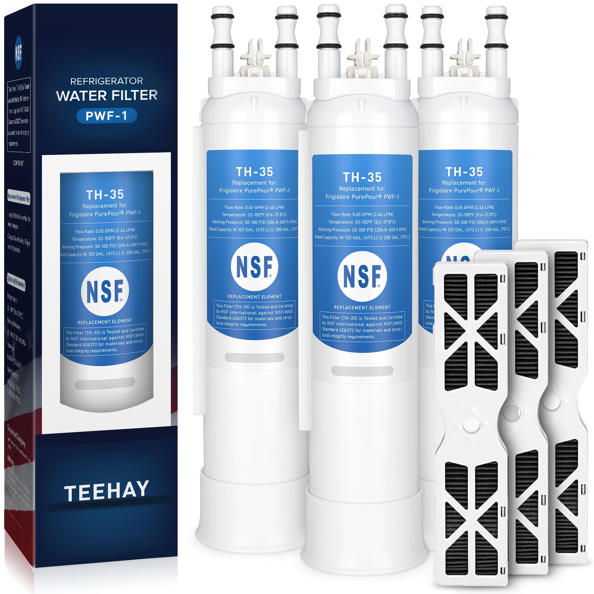 TEEHAY PWF-1 FPPWFU01 Water Filter & PureAir AF-2 FRGPAAF2 Air Filter Combo, Compatible with Frigidaire FRIGCOMBO6, GRFS2853AF, FRFC2323AS, FRFS2823AS, FRFS282LAF, GRFC2353AF, FRFS2823AD, 3 Combo | Fridge.com