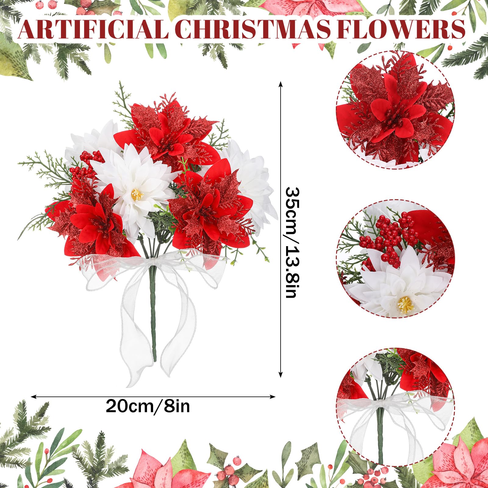 Giegxin Lot de 4 bouquets de poinsettia artificiels en velours synthétique de 35 cm pour décoration de maison, porche