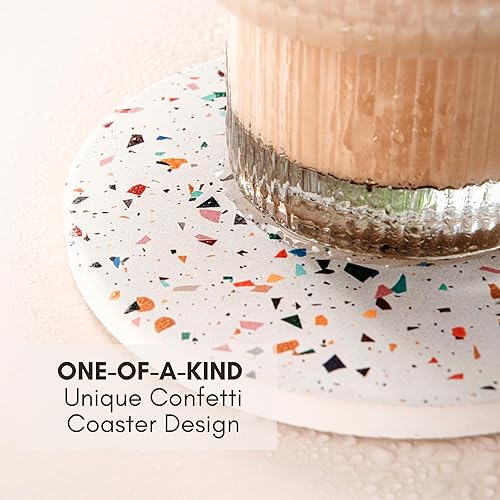 Miniatura 9 de Juego de 6 posavasos absorbentes de terrazo con soporte, posavasos de cerámica para bebidas, decoración de mesa de café, posavasos de piedra