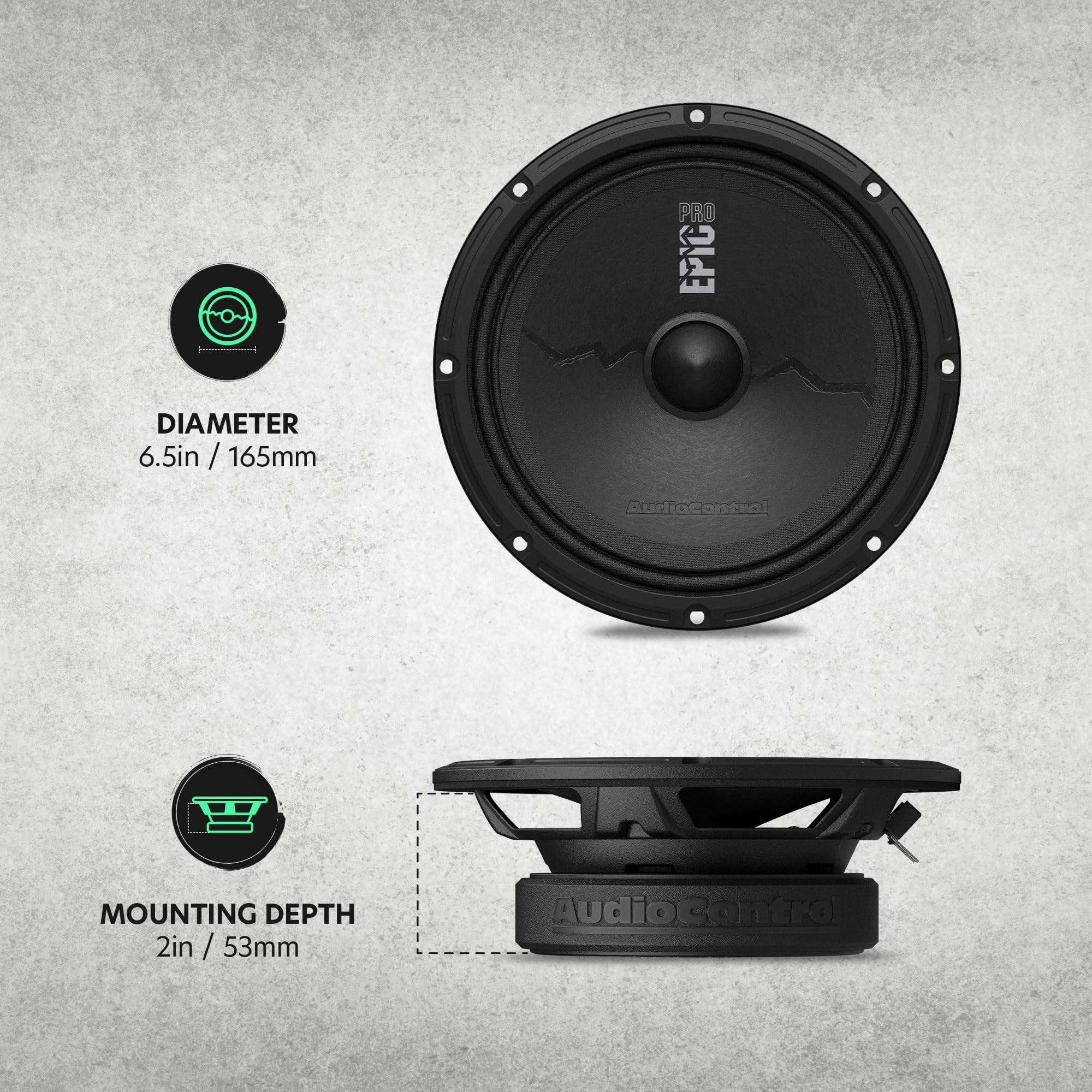 AudioControl EPICPRO6S Paire d'enceintes de Voiture de 16,5 cm de Haut de Gamme à Montage Peu Profond, 200 W RMS/300 W Max, 120-8000 Hz