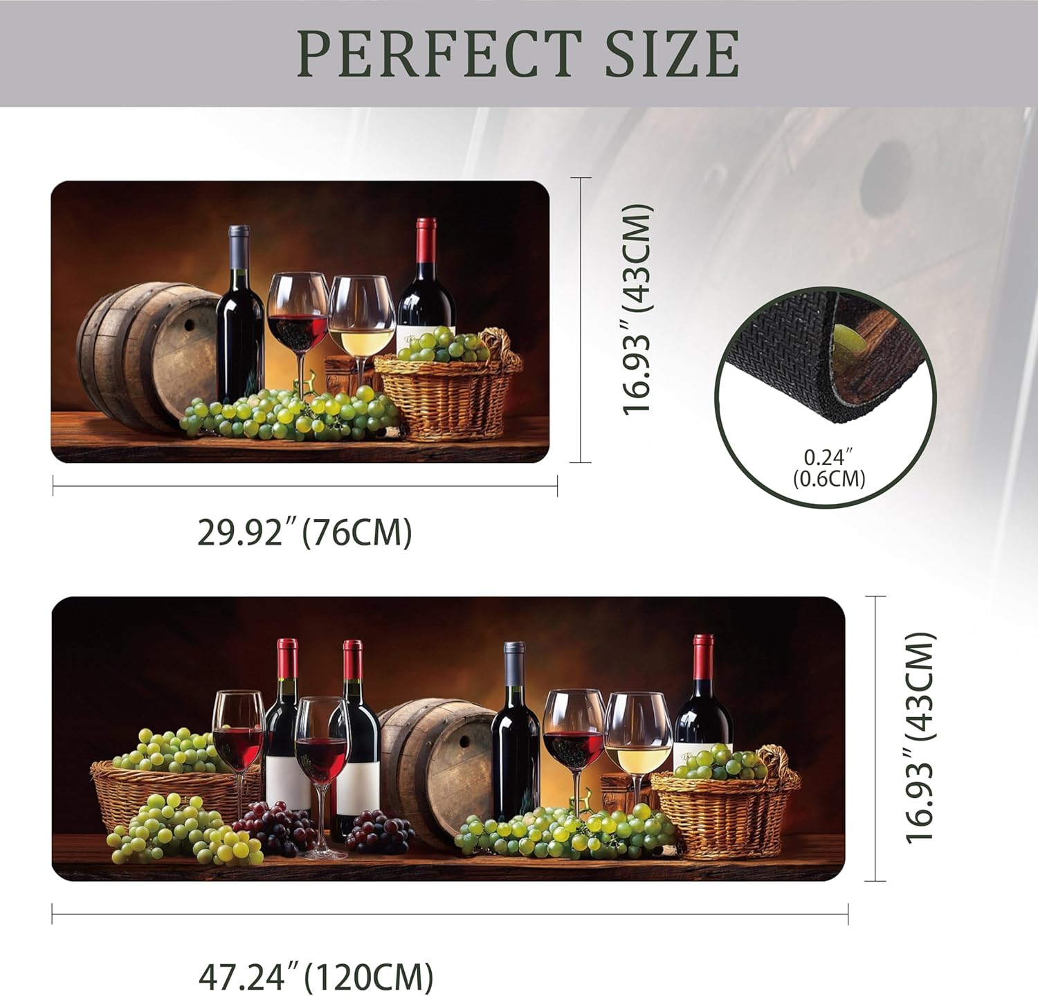 PH PandaHall Wine Kitchen Rugs and Mats Set of 2, Grapes Wine Glass Rugs Non-Slip Washable Floor Mat Soft Cushion with Rubber Backing for Home Kitchen Restaurant Decor, 30"x17" + 47"x17"