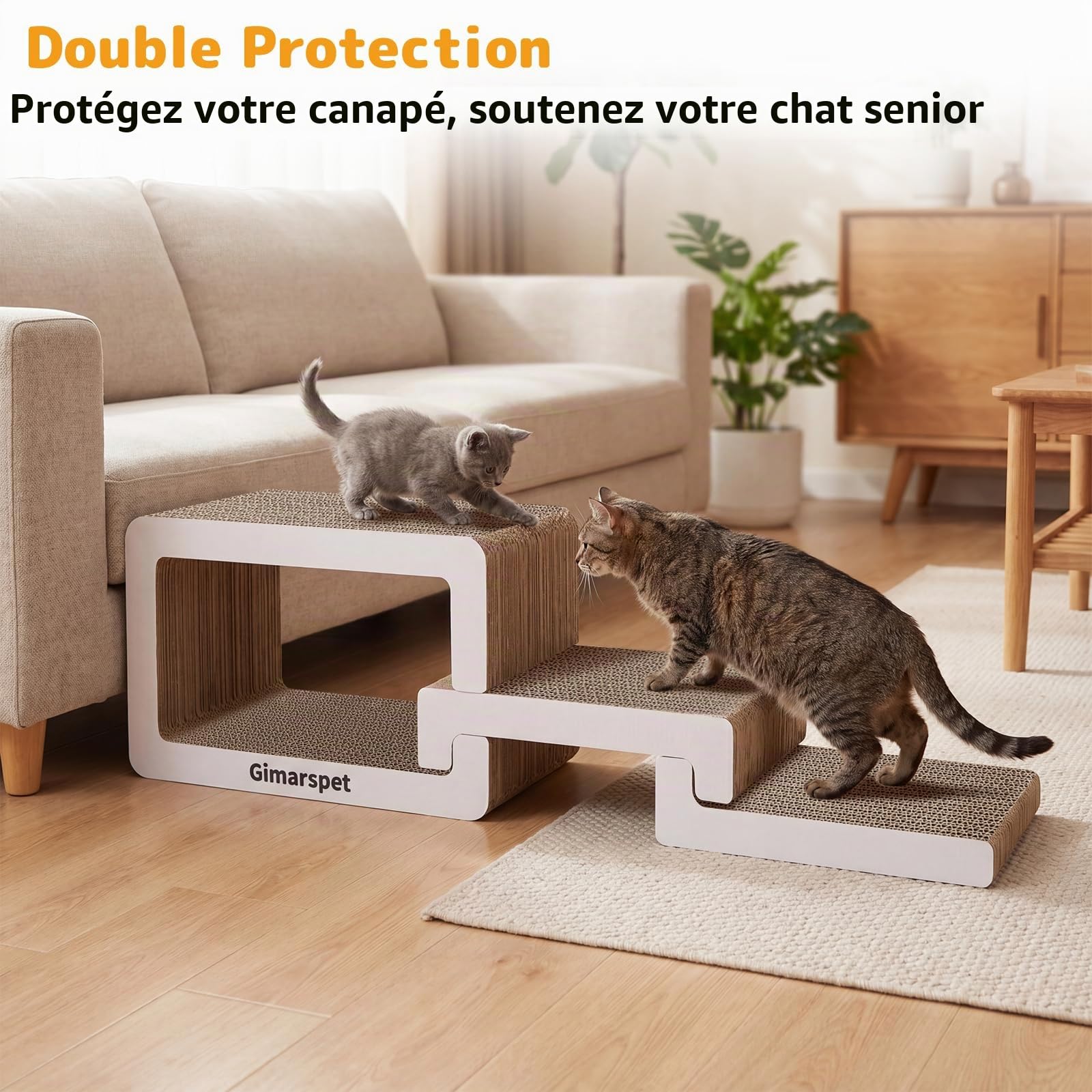 Gimars 75cm Griffoir pour Chat 3 en 1 XXL, Meuble Griffoir Chat Carton Élégant pour Foyer Multi-Chats, Design Vague Moderne, Imbriquable & Gain de Place Lounge