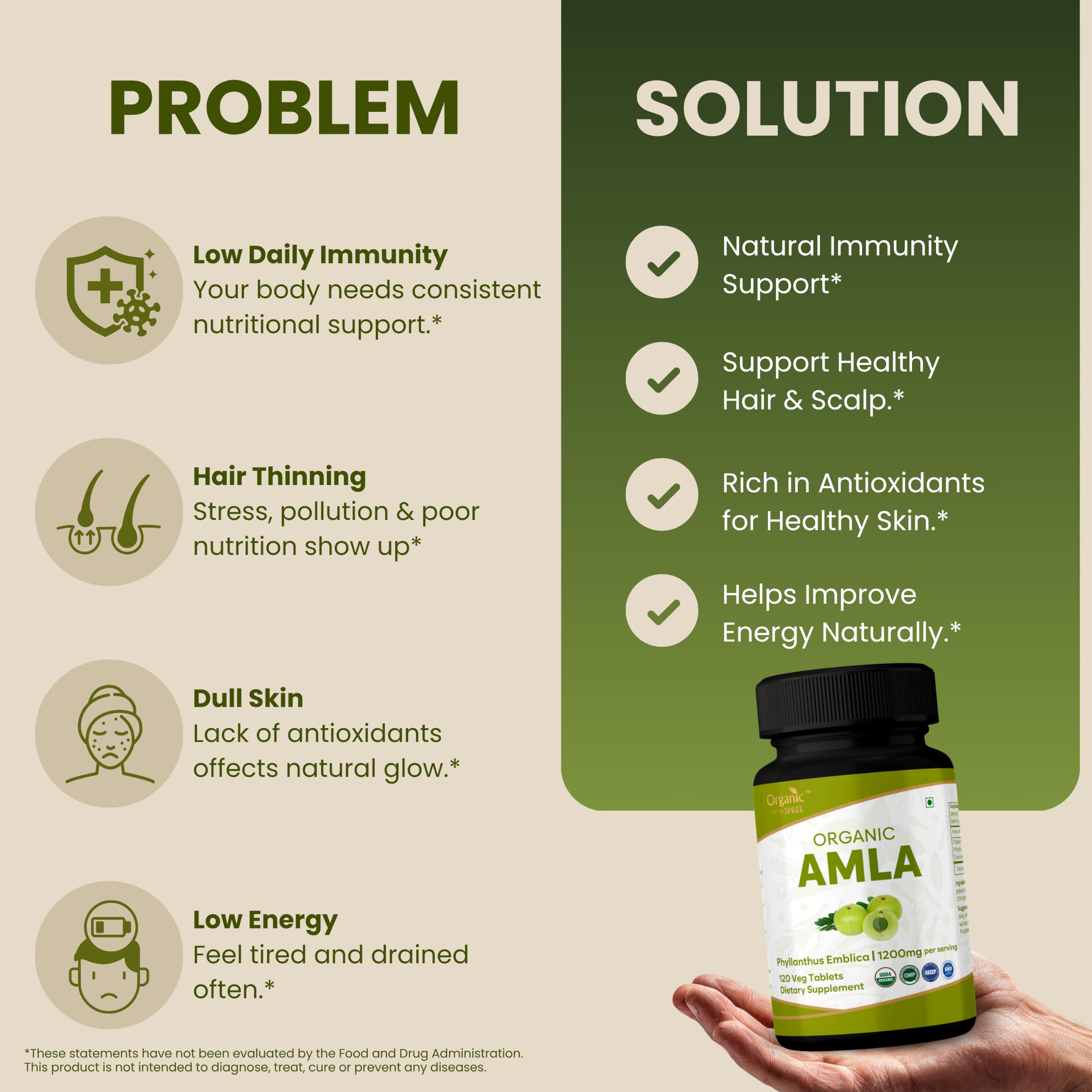 Organic Spree Amla 120 Tablets - Rich in Vitamin C, Supports Immunity, Hair & Skin Wellness* - Indian Gooseberry (Phyllanthus emblica) - 60 Days Supply - USDA Organic, GMP, HACCP Certified - Pack of 3 — Amazon image 3