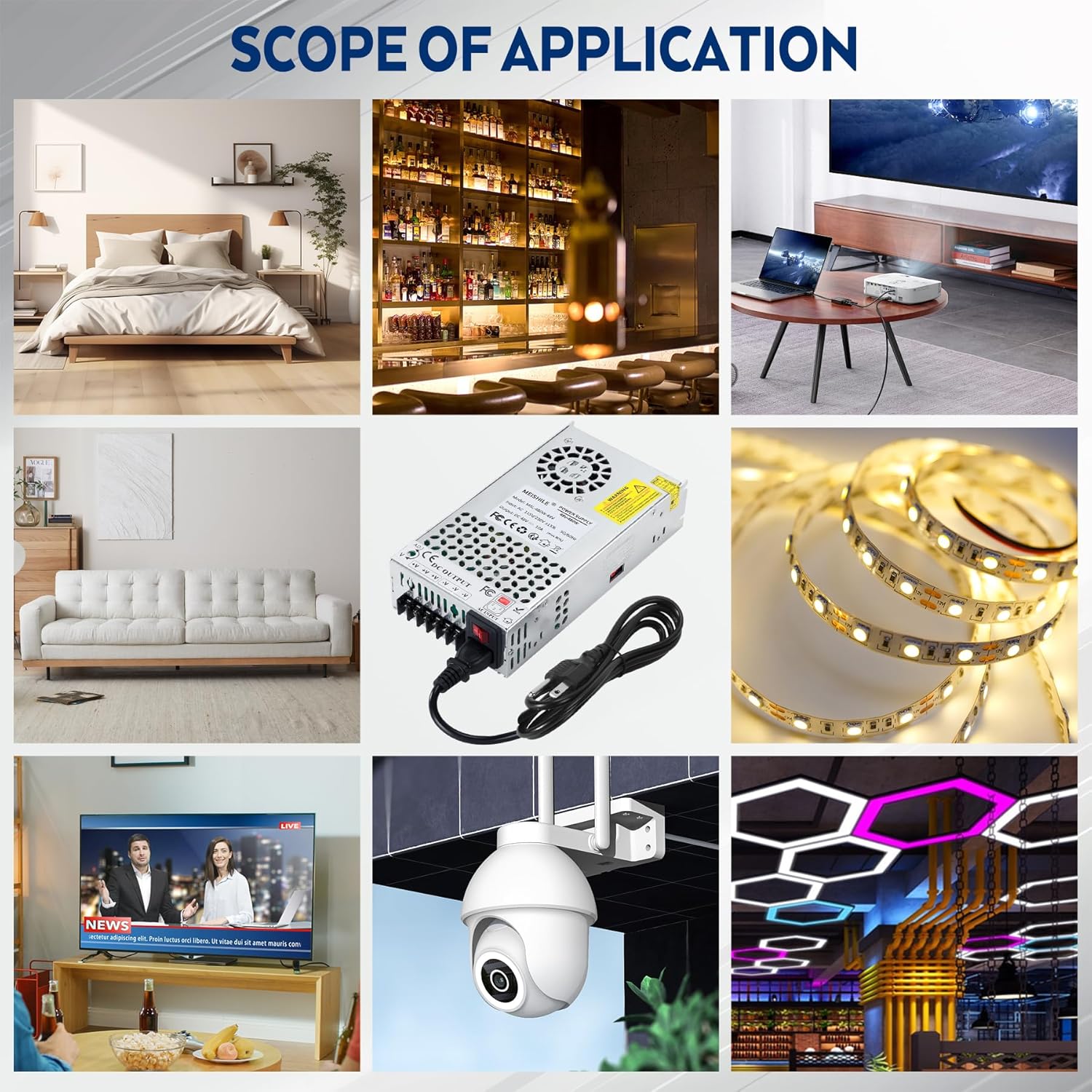 48V 10A 480W Switching Power Supply Adapter AC to DC Transformer Converter for LED Driver Strip Light Lamp, Amplifier, Machine, 120V 110V to 48Volt 5A 10A