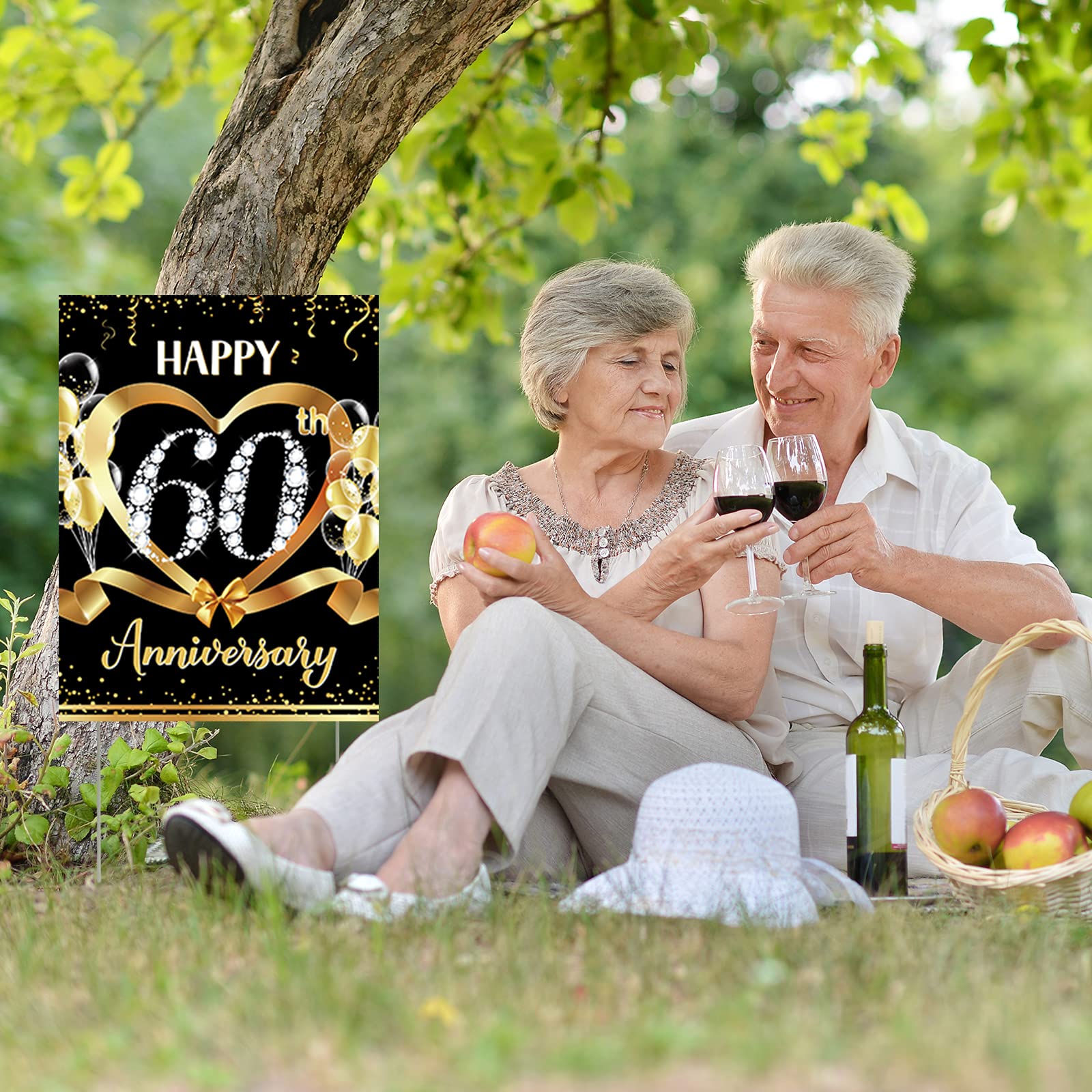 Gartenflagge Zum 60. Hochzeitstag – „60 Jahre Verheiratet“ In Gold – 30,5 X 45,7 Cm, Aus Polyester, Für Mast Oder Wand