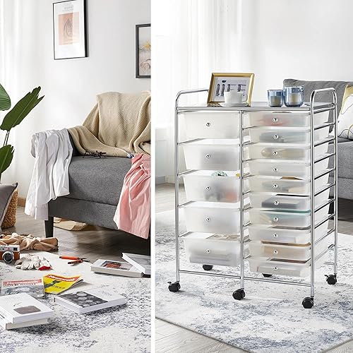 Miniatura 7 de Yaheetech Carrito de almacenamiento con ruedas de 15 cajones, multiusos, móvil, organizador de almacenamiento, herramientas, álbum de recortes,