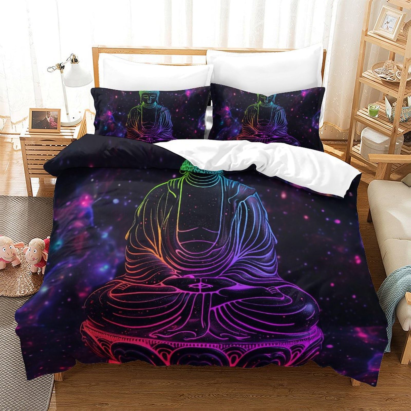 Parure de lit Bouddha 3D 260x220 cm en microfibres avec 2 taies