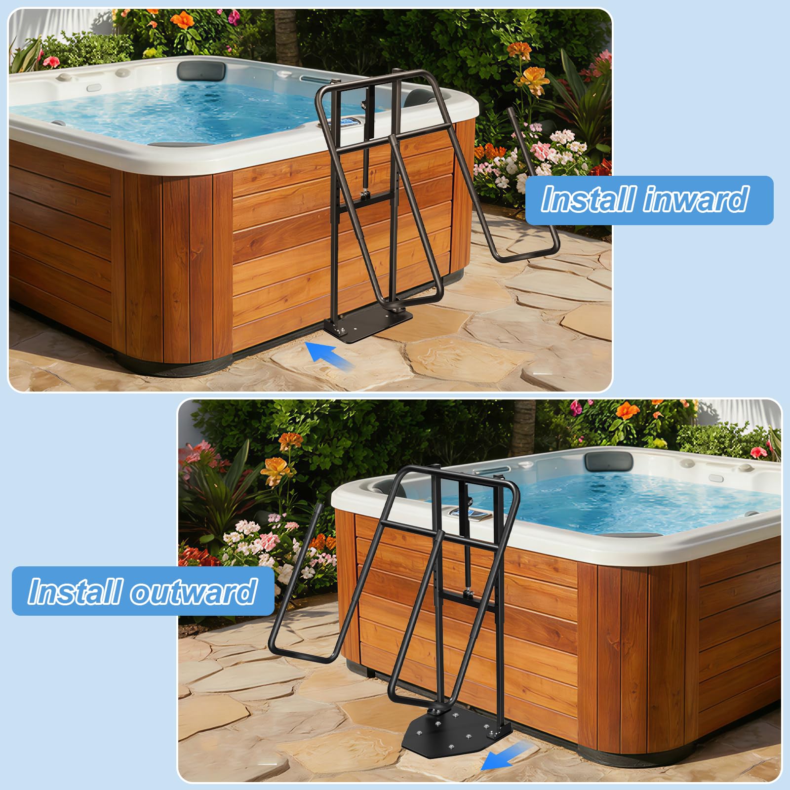 Utheer Verbesserter verstellbarer Whirlpool-Abdeckungsheber mit hydraulischem Heber, bohrfreier klappbarer Spa-Abdeckungslift mit Dual-Direction-Bodenplatte und optionalem Bodenanker für In-Ground