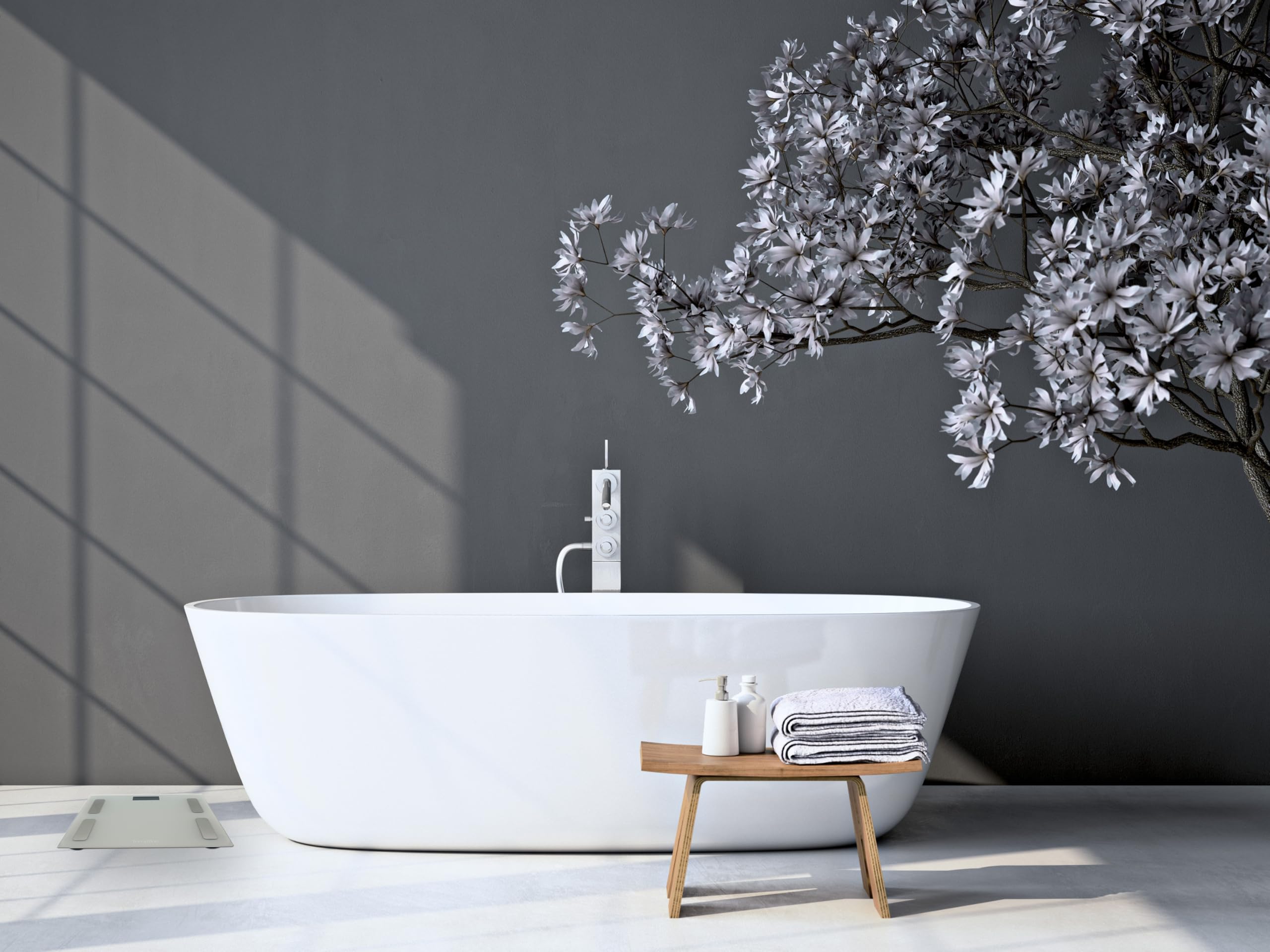 TERRAILLON - BODY CONNECT - Bilancia connessa Bluetooth, Impedenzometro, Analisi di massa grassa, muscolare, idrica, ossea e viscerale, BMI, Capacità 160 kg, Vassoio in vetro, Grigio
