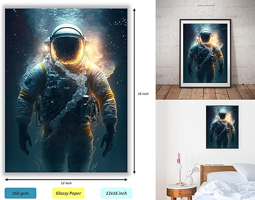 Miniatura 2 de Póster de astronauta en el océano, (12 x 16 pulgadas), sin marco, genial póster de astronauta, decoración de habitación genial, decoración de
