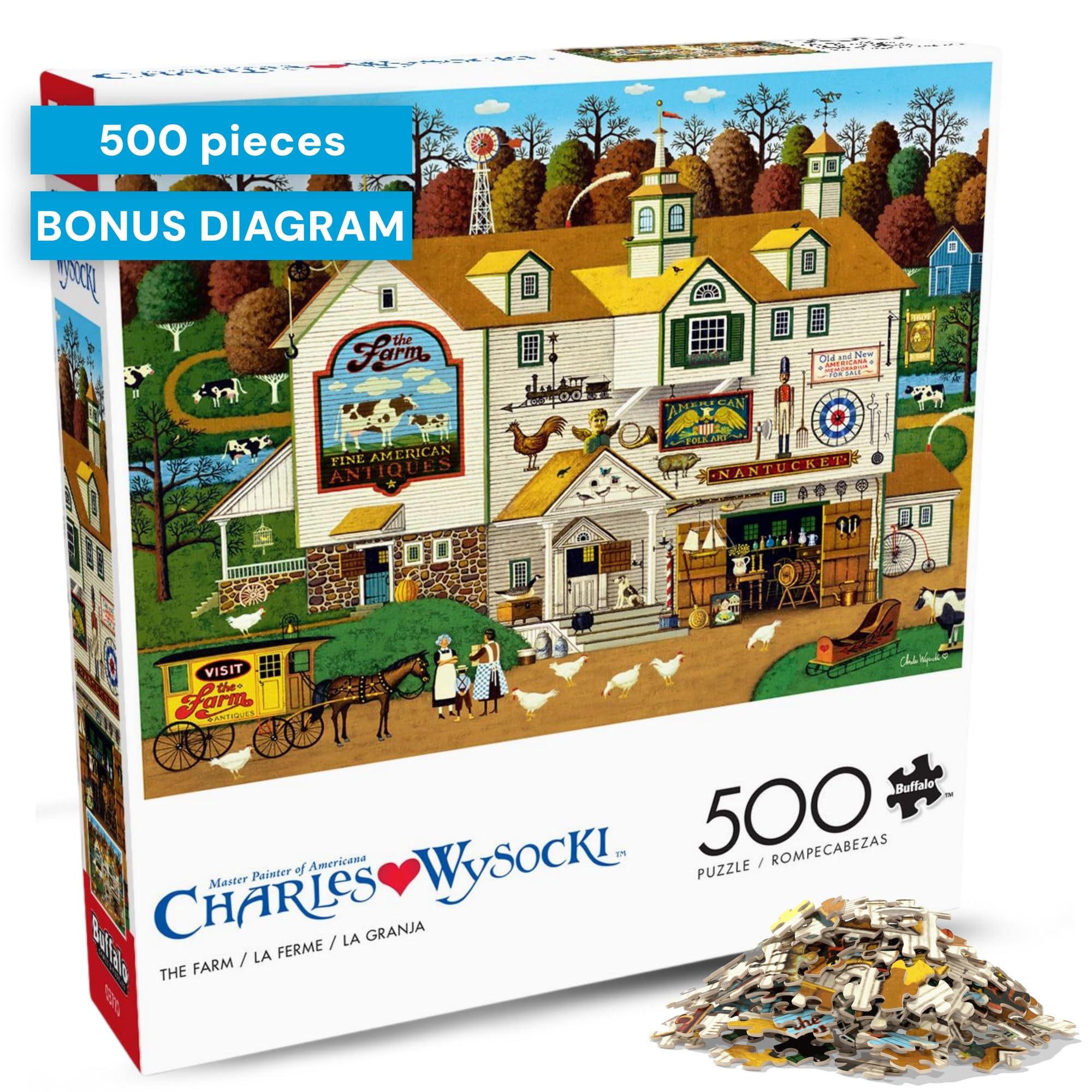 Buffalo Games – Charles Wysocki The Farm 500 Piece Americana Jigsaw Puzzle for Adults