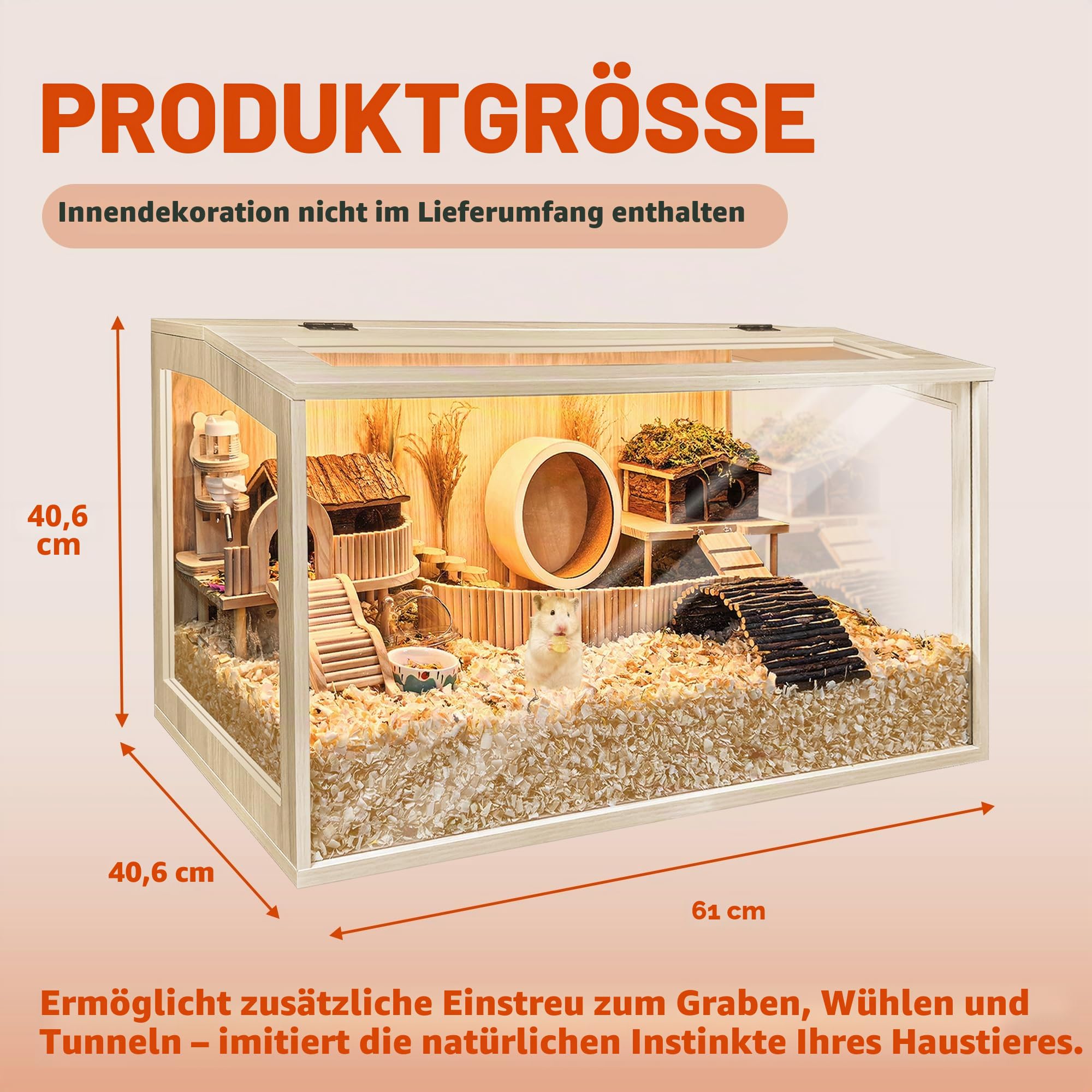 Prolee Hamsterkäfig aus Holz, extra groß, für Mäuse und Ratten, aufklappbar, mit Acrylplatten, 61 cm