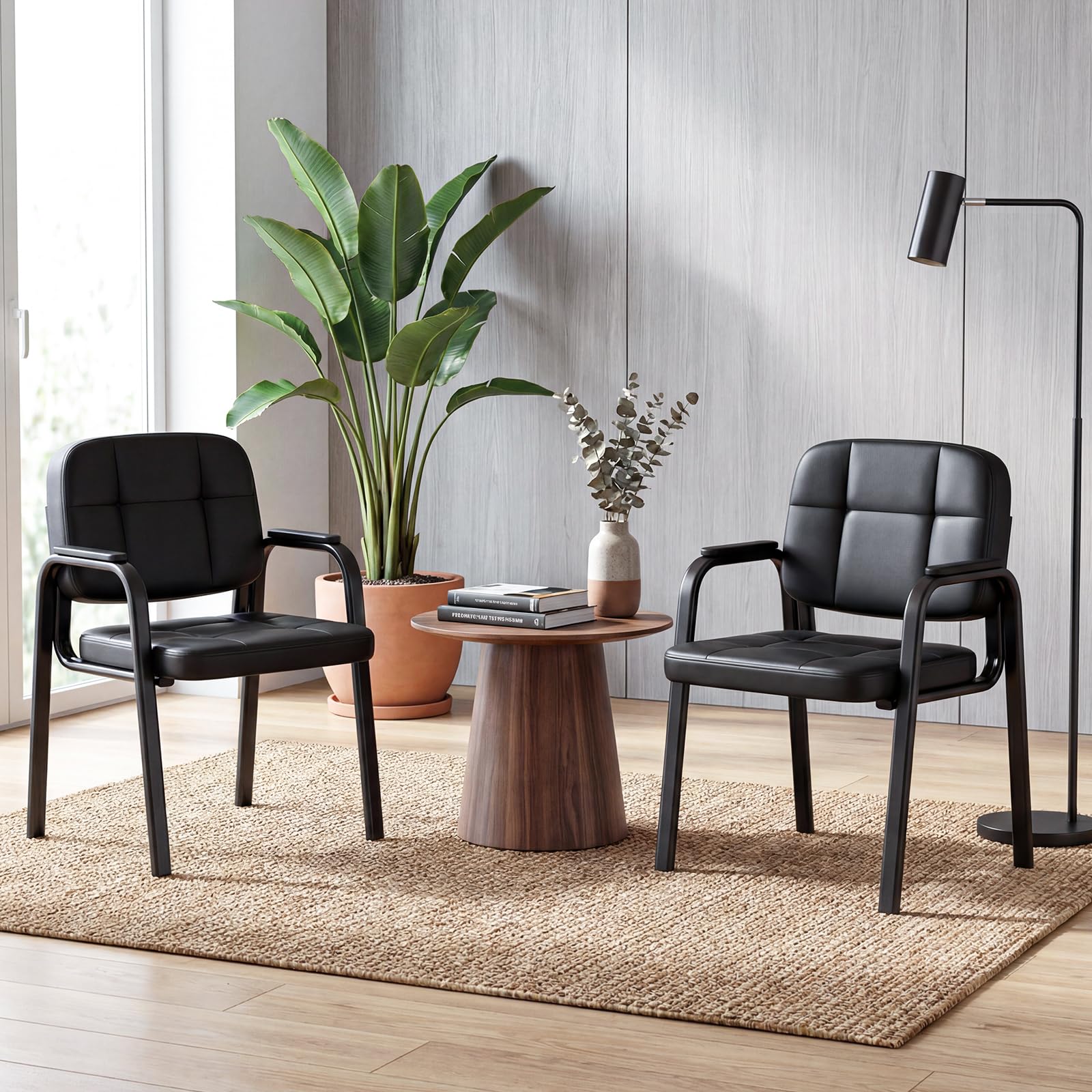COSTWAY Set di 2 Sedie Scrivania, Sedie da Ufficio senza Ruote, con Braccioli Imbottiti e Schienale Ergonomico, Struttura in Metallo Resistente, per Sala Riunioni, Studio, Portata 150 kg