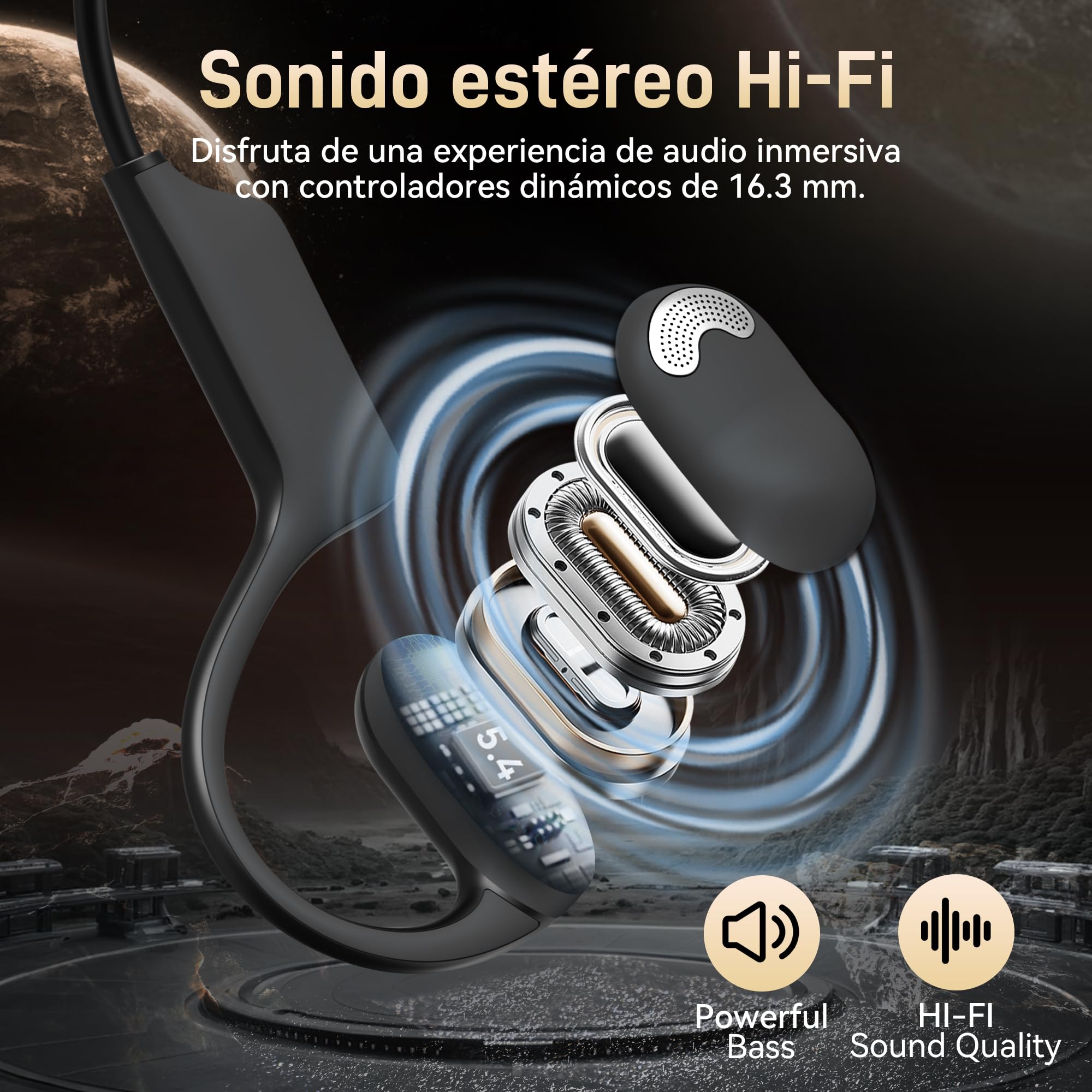 Auriculares Bluetooth con diseño de oreja abierta, micrófono con cancelación de ruido AI, sonido estéreo de alta fidelidad, 32 g, batería de 10 horas, para trabajo, llamadas, reuniones, color