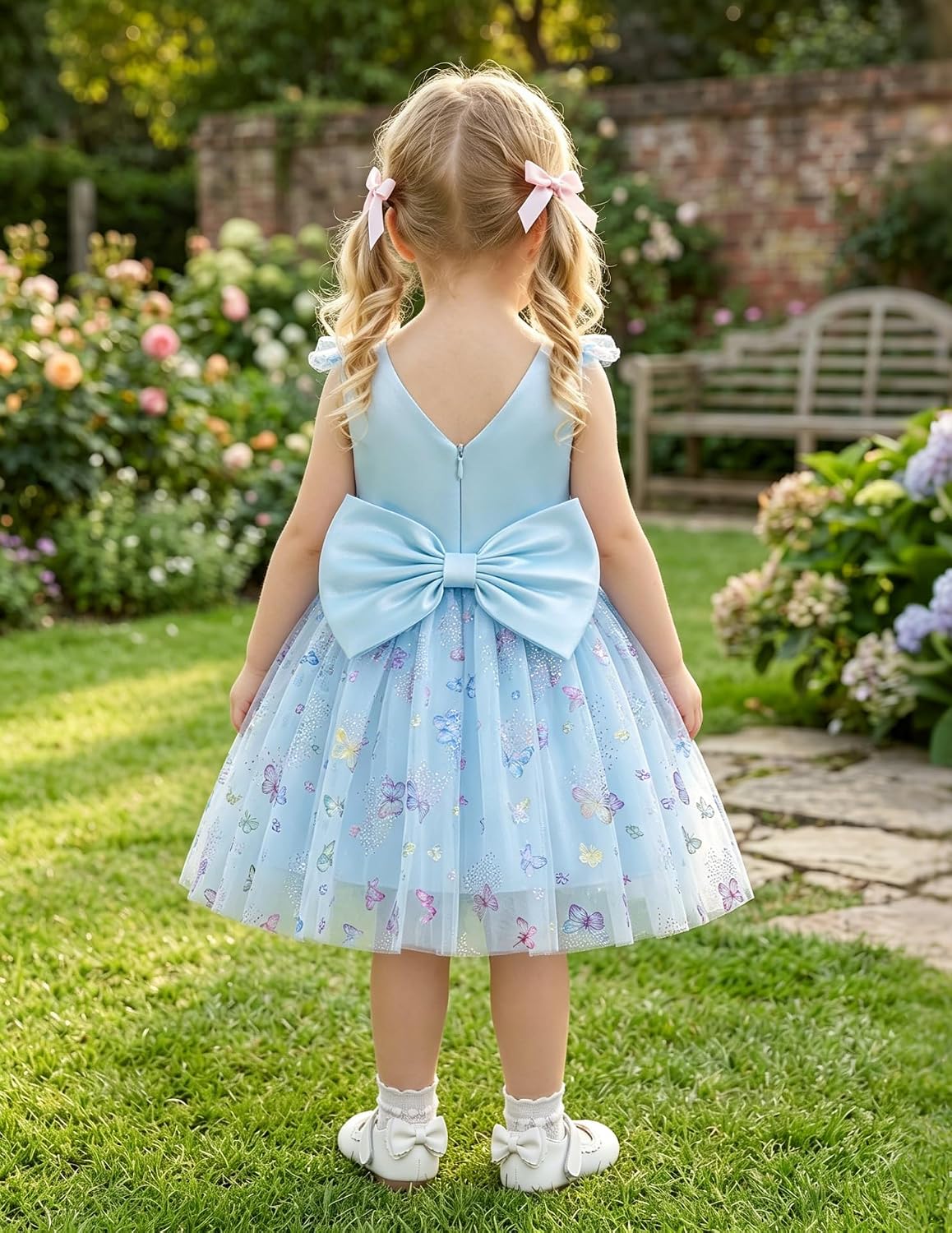 ODASDO Baby Girls 3D Butterfly Tulle Dress, Toddler Princess Tutu Outfit | Sleeveless Fairy Dresses with Back Bowknot, Kids Ball Gown with Zipper for Birthday Party Wedding Causal Pageant