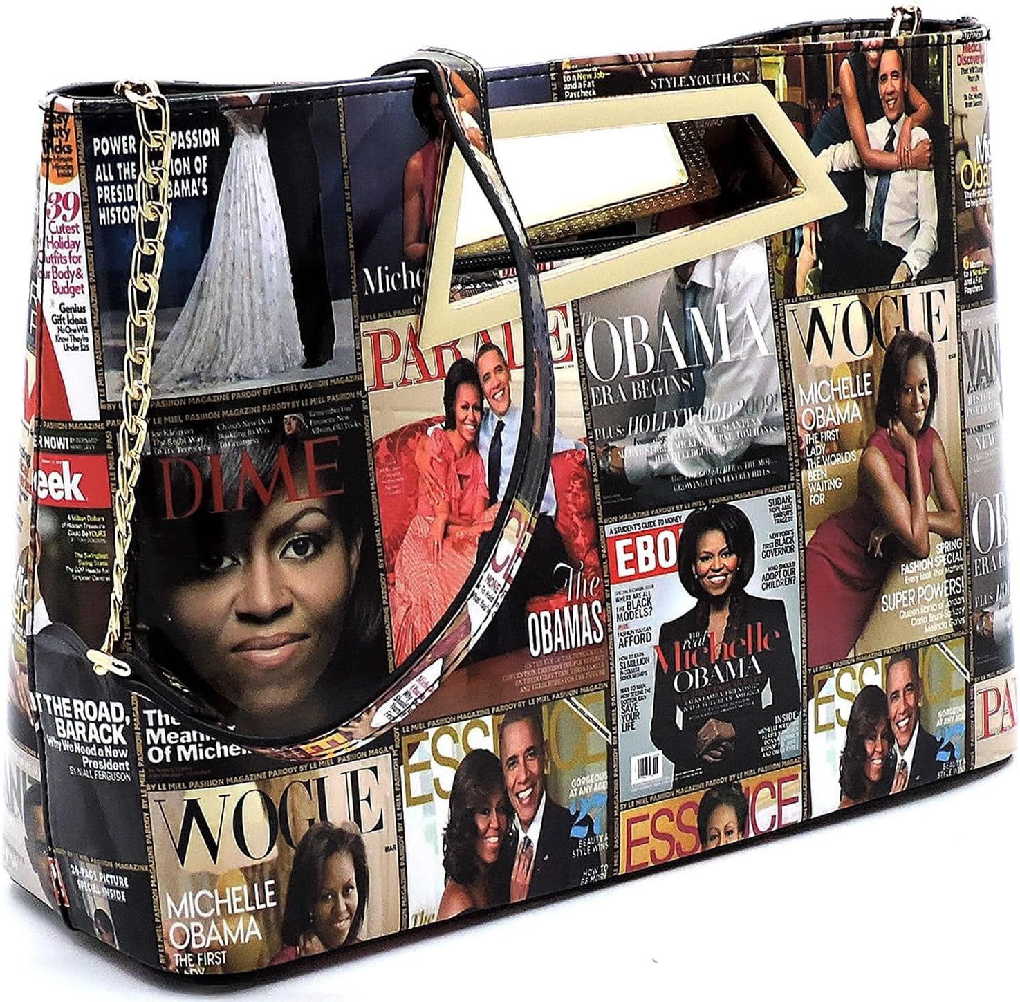 Michelle Obama Magazine Cover Printed Crossbody Bag Clutch Purse Top Handle Bag