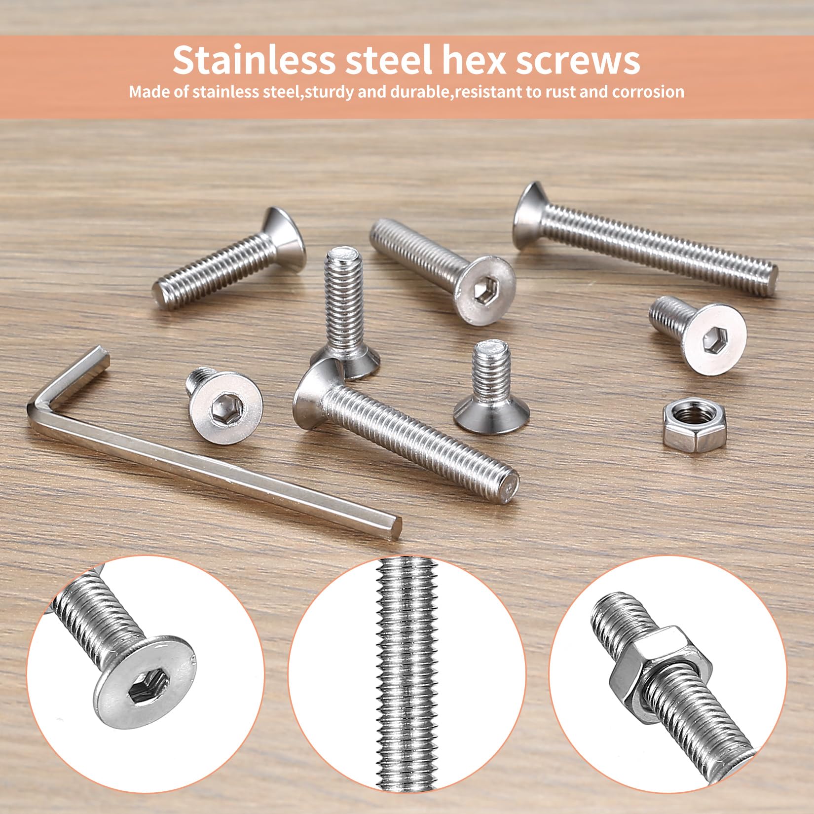 260-teiliges Schrauben Set M5 M6 M8 – 304 Edelstahl, Mit Muttern, Federringen & Unterlegscheiben