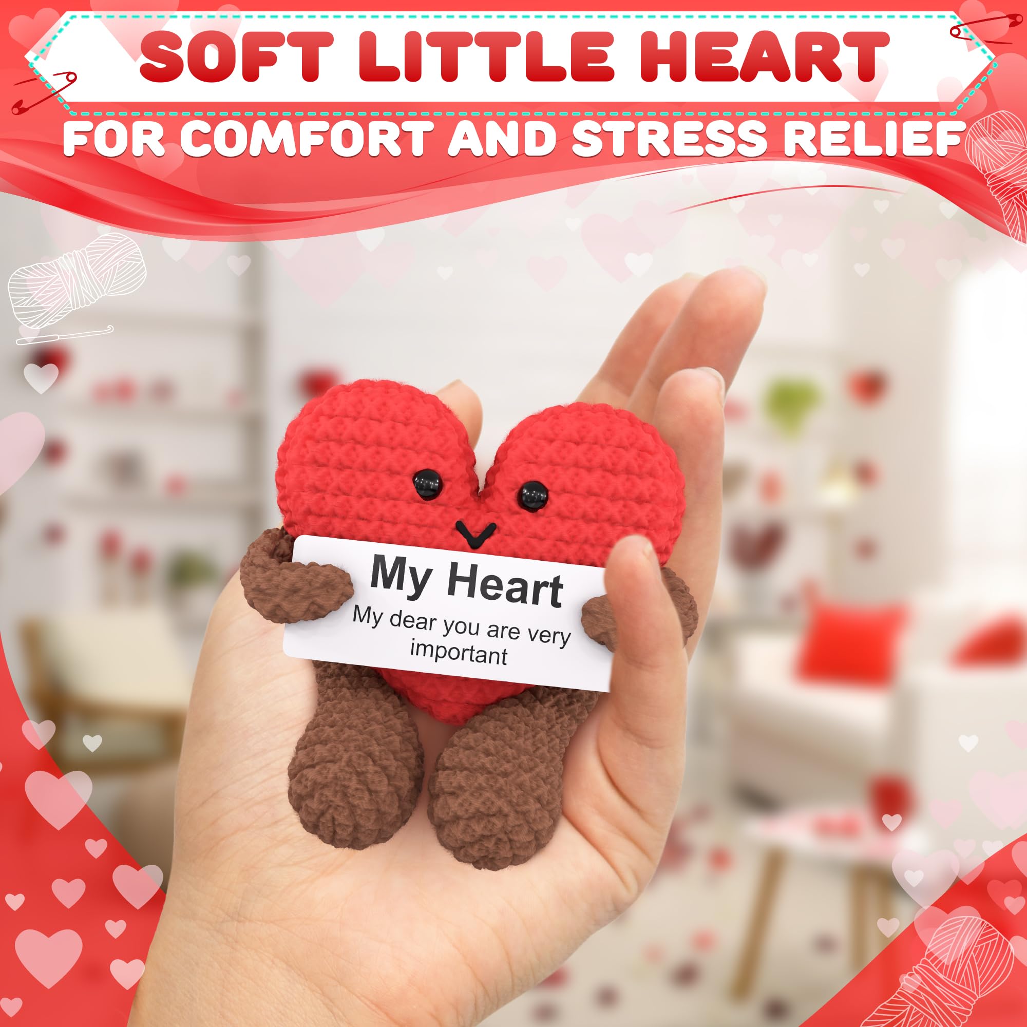 Reluen Heart Plush Gift for Her, Him - Mom Day Gifts Crochet Plushies Stuffed Hearts for Wife | Crochet Heart Soft Knitted Encouragement Support Keepsake for Girlfriends, Mother, Wife