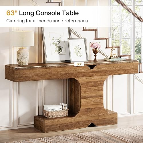 Miniatura 6 de Tribesigns Mesa consola de 63 pulgadas, mesa larga para sofá detrás del sofá, mesa de entrada de madera para pasillo, entrada, sala de estar, nogal