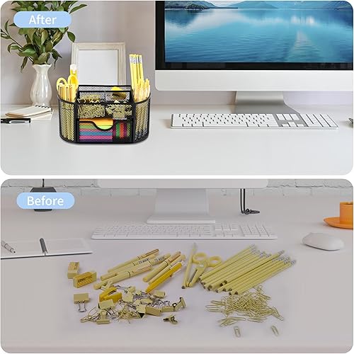 Miniatura 6 de Oop-free Organizador de escritorio con cajón de malla, suministros de oficina de escritorio, multifuncional, con 8 compartimentos para el hogar, la