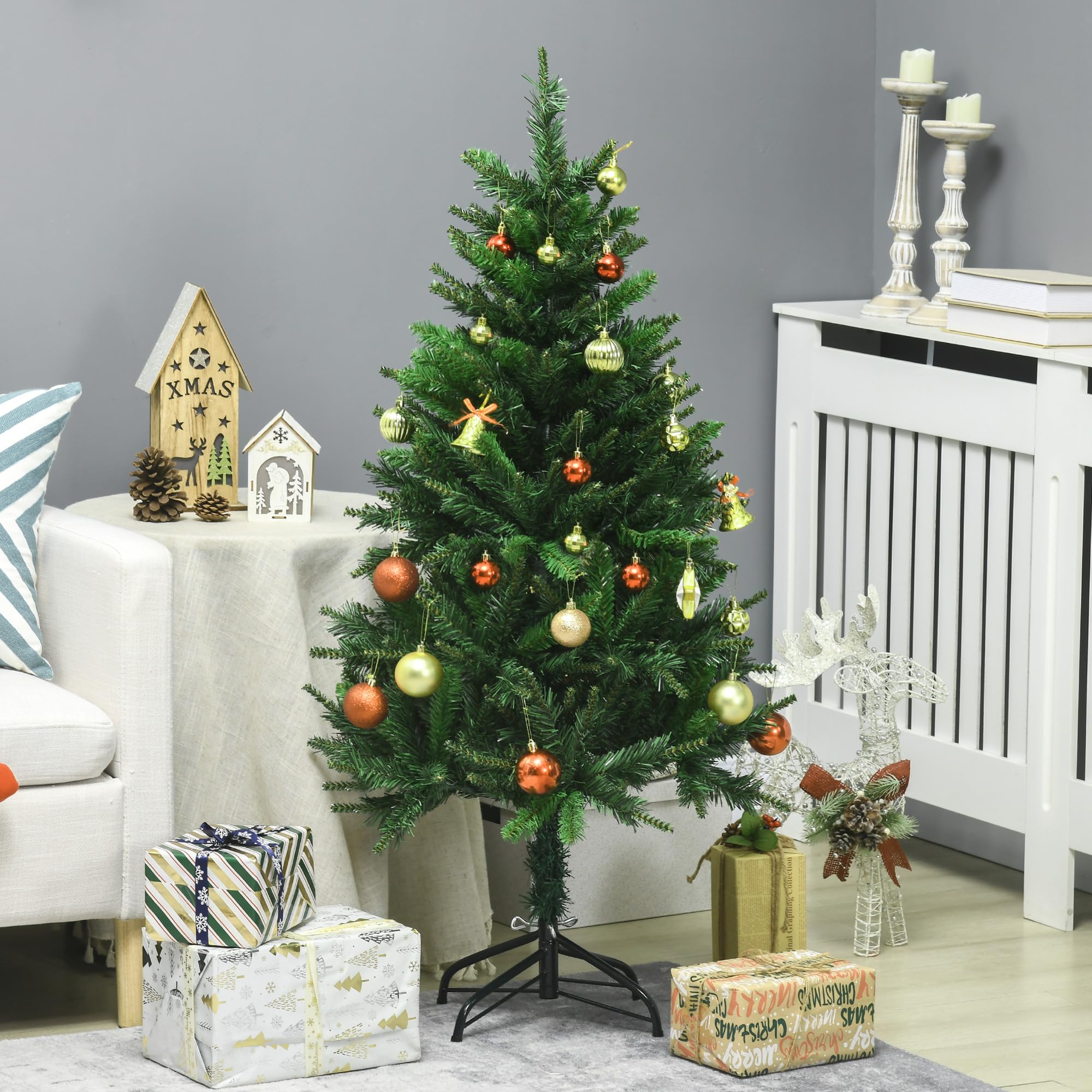 HOMCOM Sapin de Noël Artificiel 120 cm, 310 Branches, Arbre de Noël Vert | Plastique Ignifugé, Socle Pliable en Acier