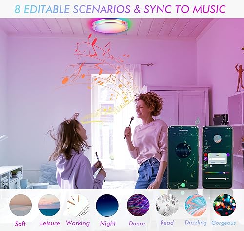 Miniatura 10 de CLOUDY BAY Lámpara de techo LED inteligente de 12 pulgadas, 20 W, 2700 K-6500 K, 4 W, color RGB compatible con Alexa y Google Home Assistant, bronce