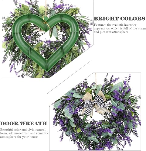 Miniatura 4 de Carteles de coche de flores moradas, corona de primavera para puerta de primavera, corona de lavanda artificial, guirnalda colgante de pared,