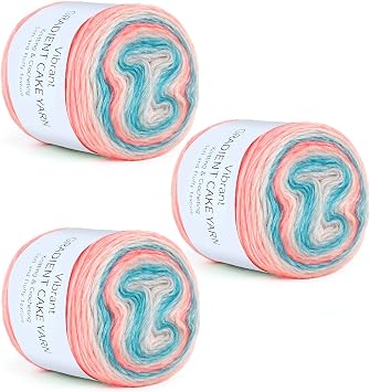 Aeelike Gradient Yarn for Crocheting, 3 Skeins Cake Yarns 100g 3.52 oz 245m 267 Yards # 3 Light Weight - Super Soft Ombre Fairyland Yarns for Making Colorful Crafts, Blue Pink Gradient