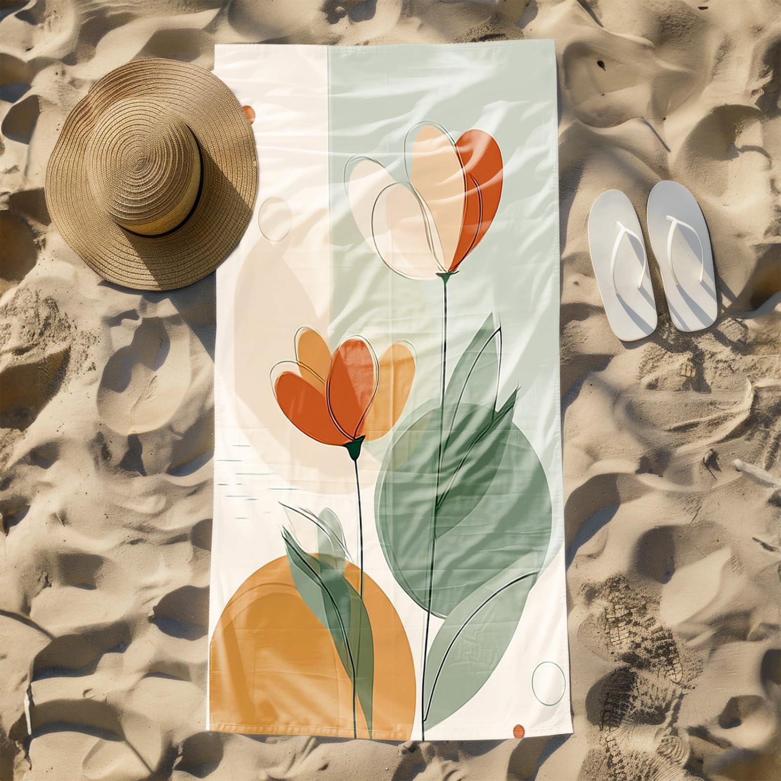 Générique Serviette Microfibre Plage Cercle Orange Vert Clair