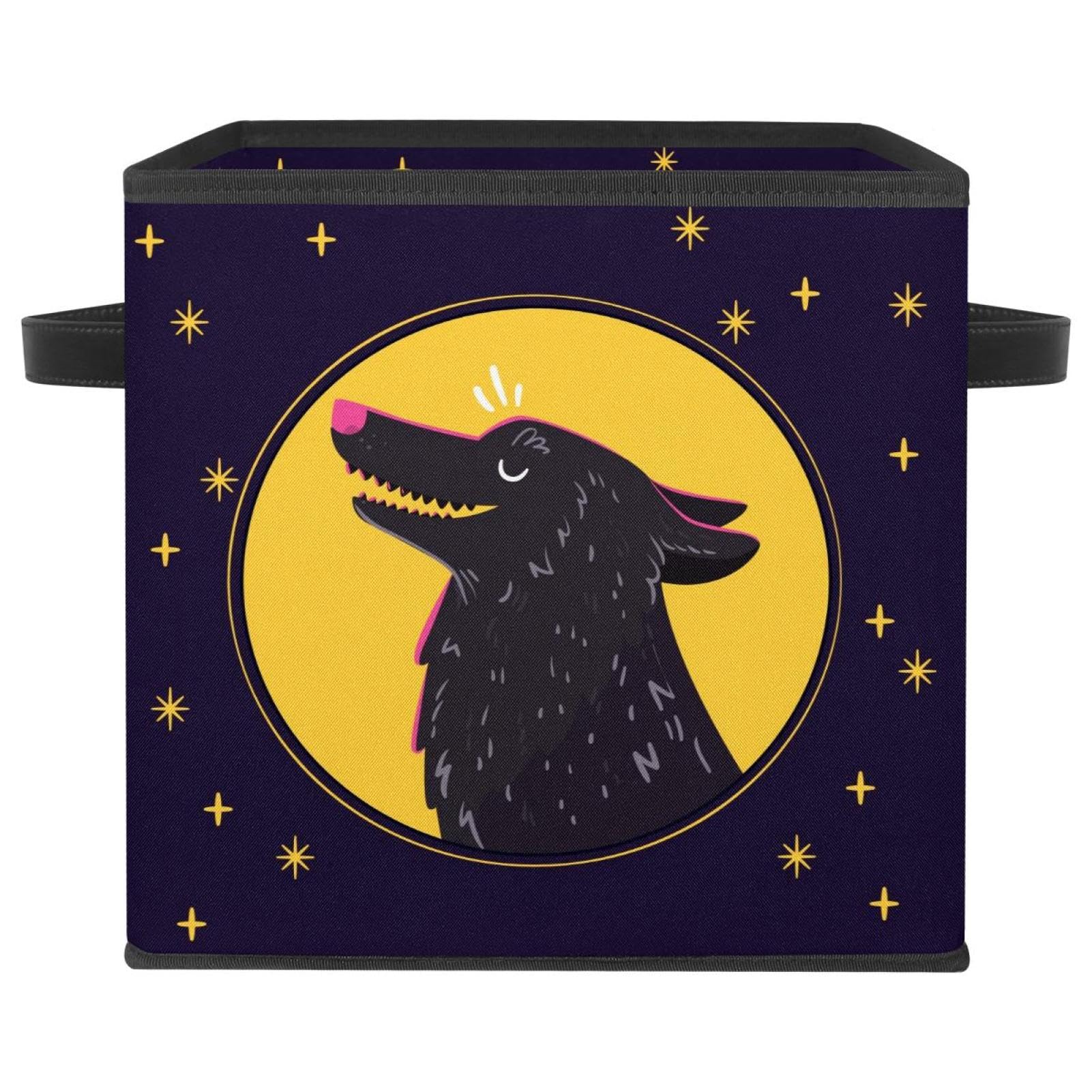 Boîte de rangement loup bleu marine en tissu pliable pour livre
