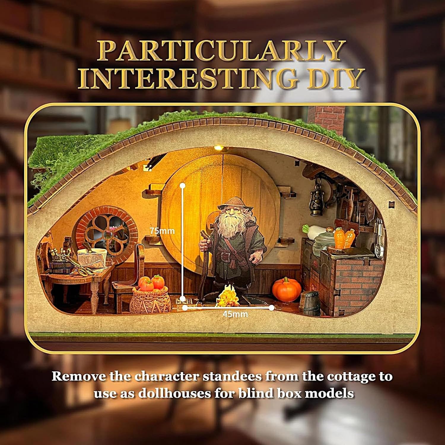 ミニチュアハウスキット, 木製 3D ホーム ビルディング キット LED 付き, キッチン 棚 オフィス 屋内 寝室 教室 クリス