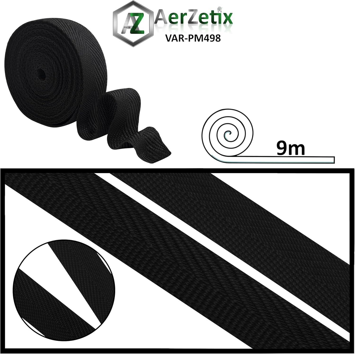 AERZETIX - C77573 - Polypropylene braid tape 4.5 m x 25 mm - black